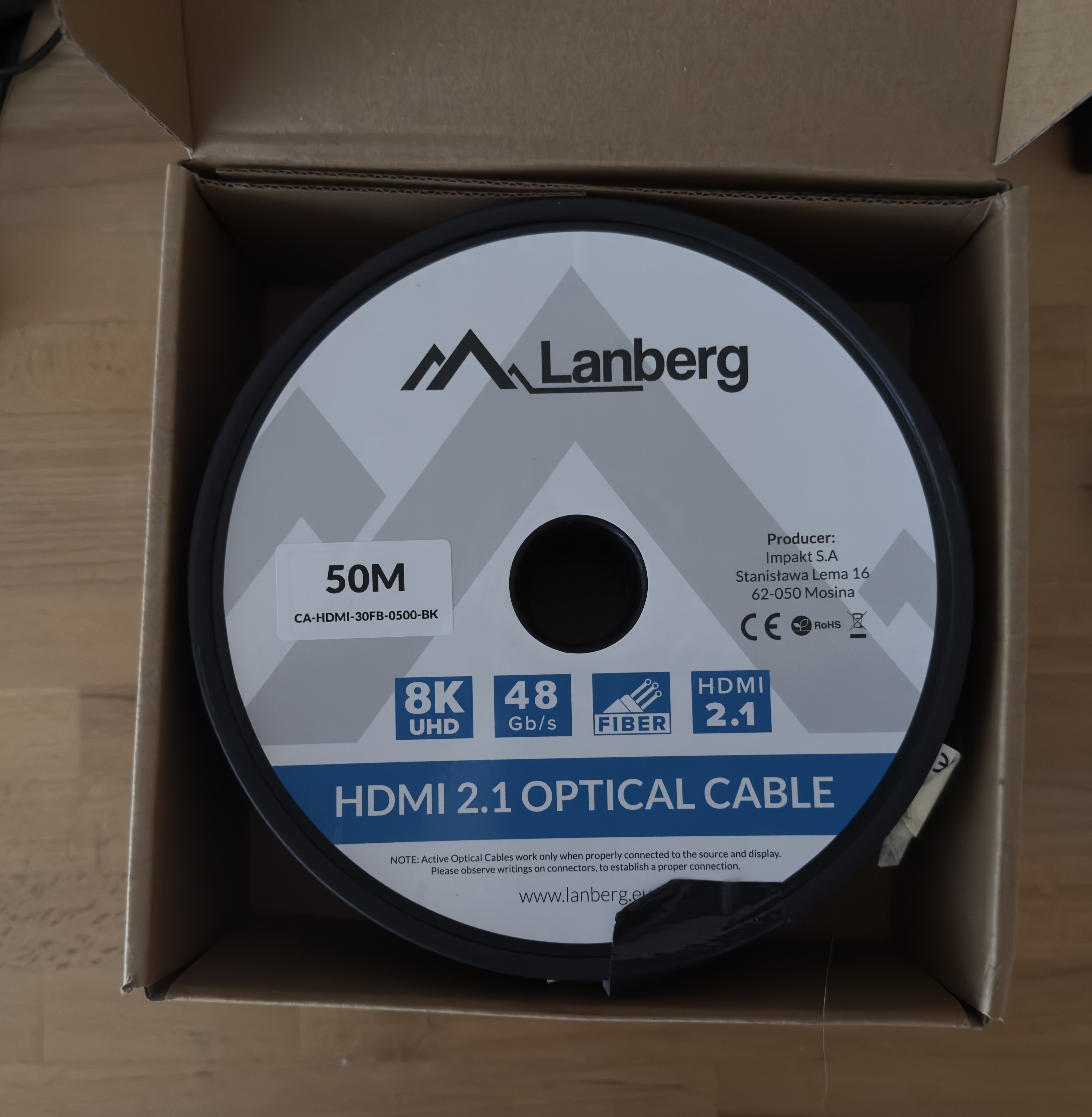 Optical fiber hdmi cable 50m 48gb/s