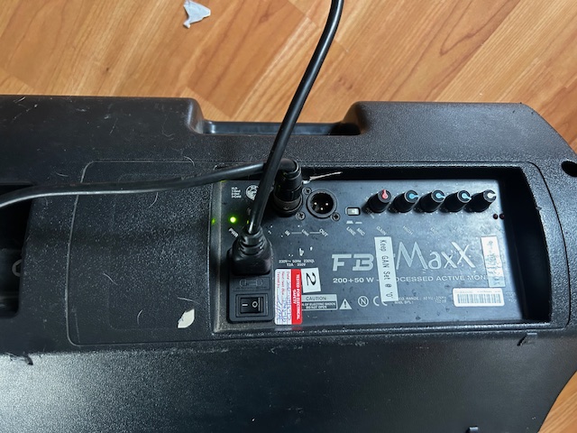 Fbt maxx pa system with 2 speakers and mixing console.