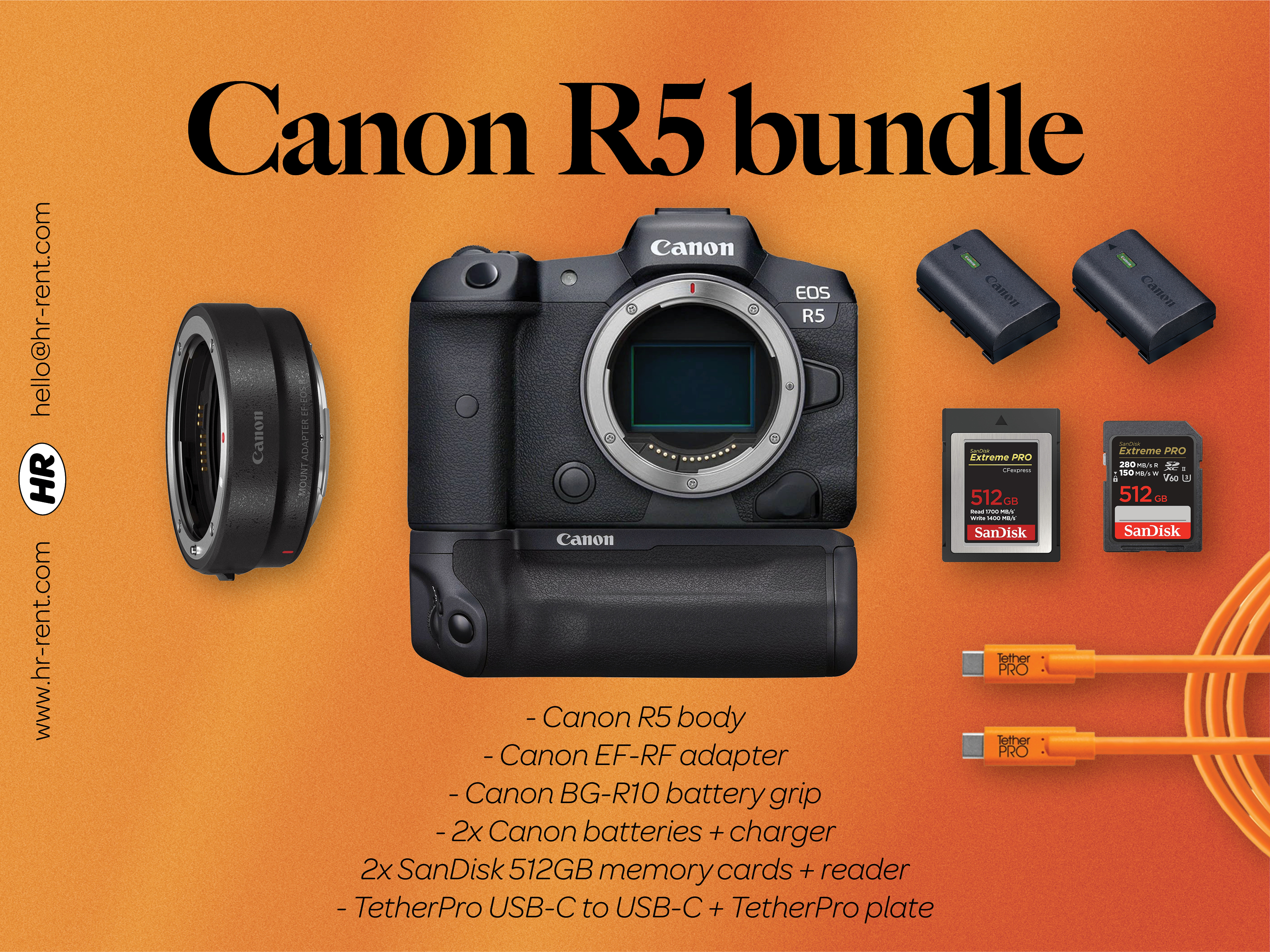 Canon r5 body + bg-r10 battery grip + ef-rf adapter