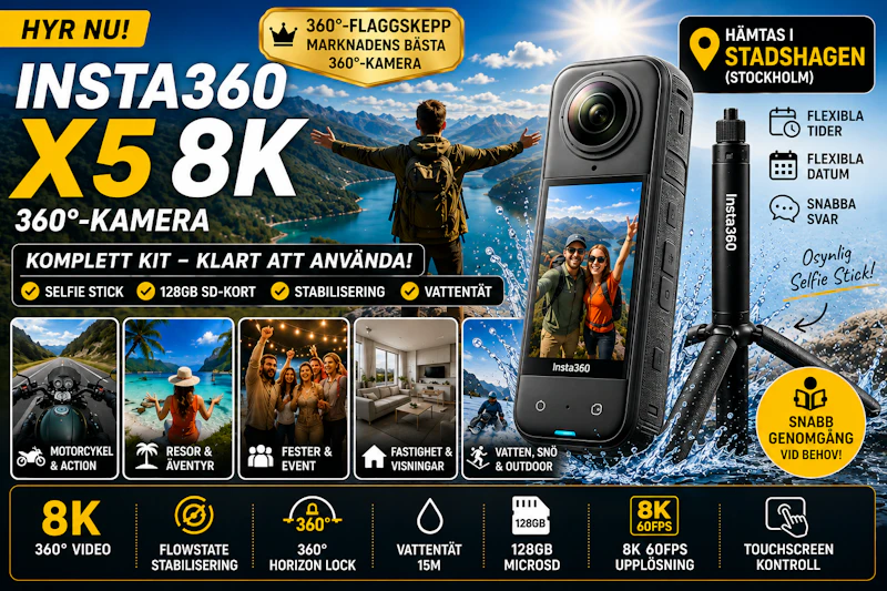 Insta360 X5 8K – 360°-kamera för resor, skidåkning & action