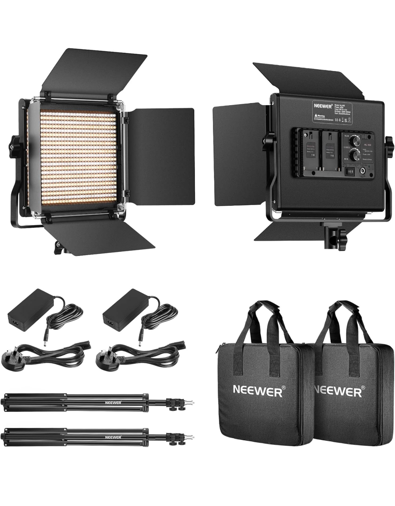 Neewer 2 pieces bi-color 660 led video light and stand kit
