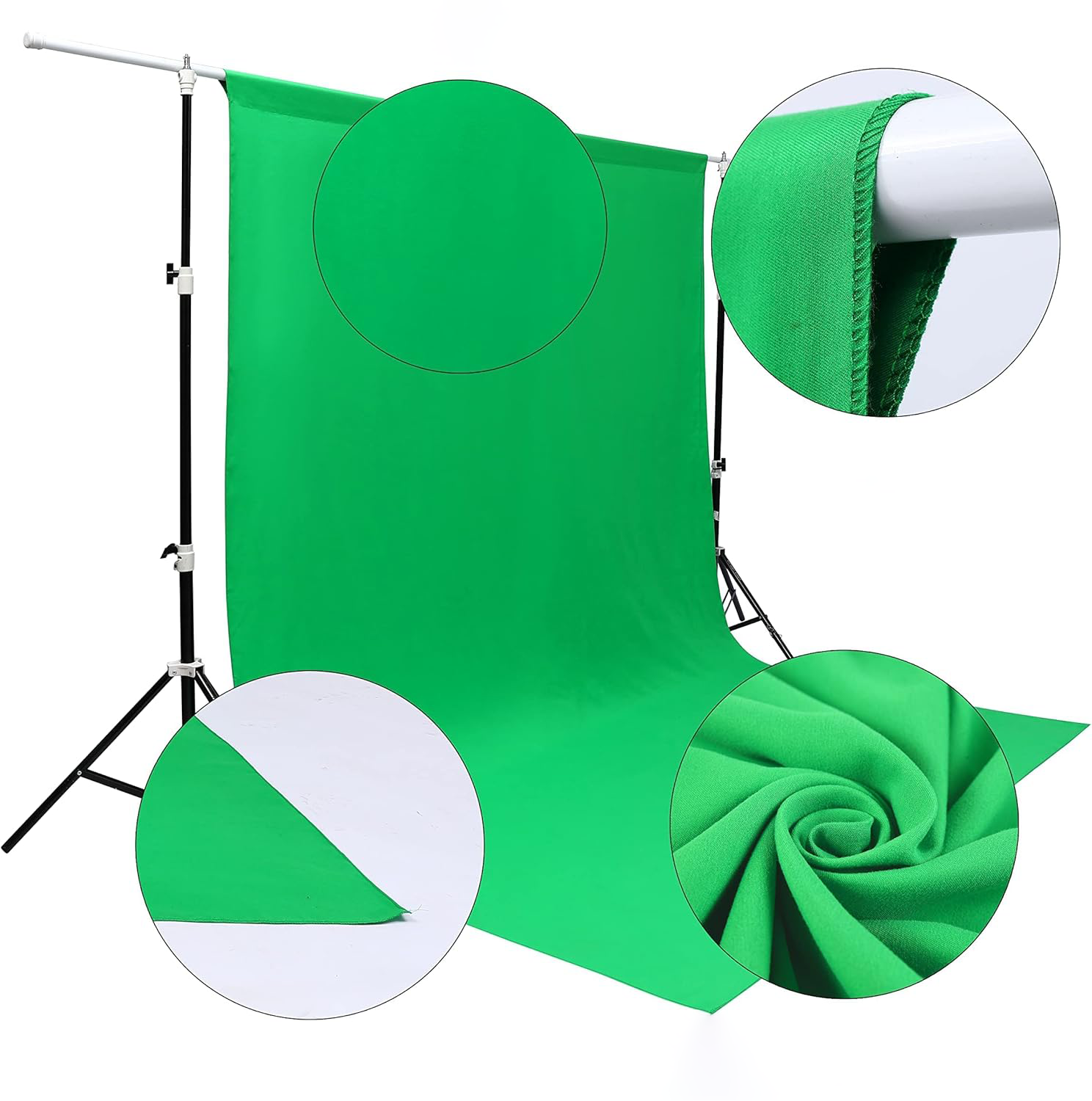 Complete backdrop kit - green, black, and white screens with stand