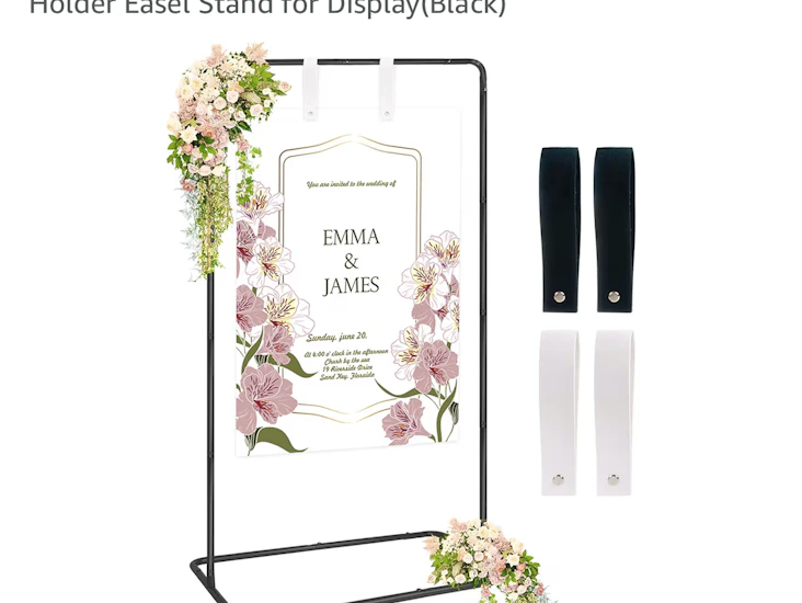 Wedding & event welcome sign stand, adjustable wedding sign holder easel stand for display (black)