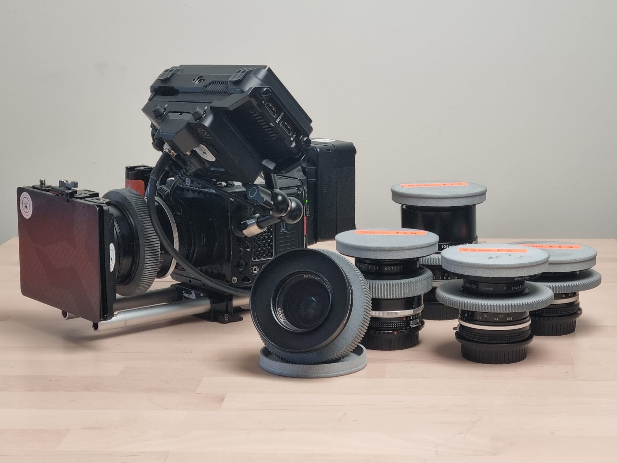 Red komodo 6k cinema camera - with nikon nikkor ais ef mounted prime lens kit