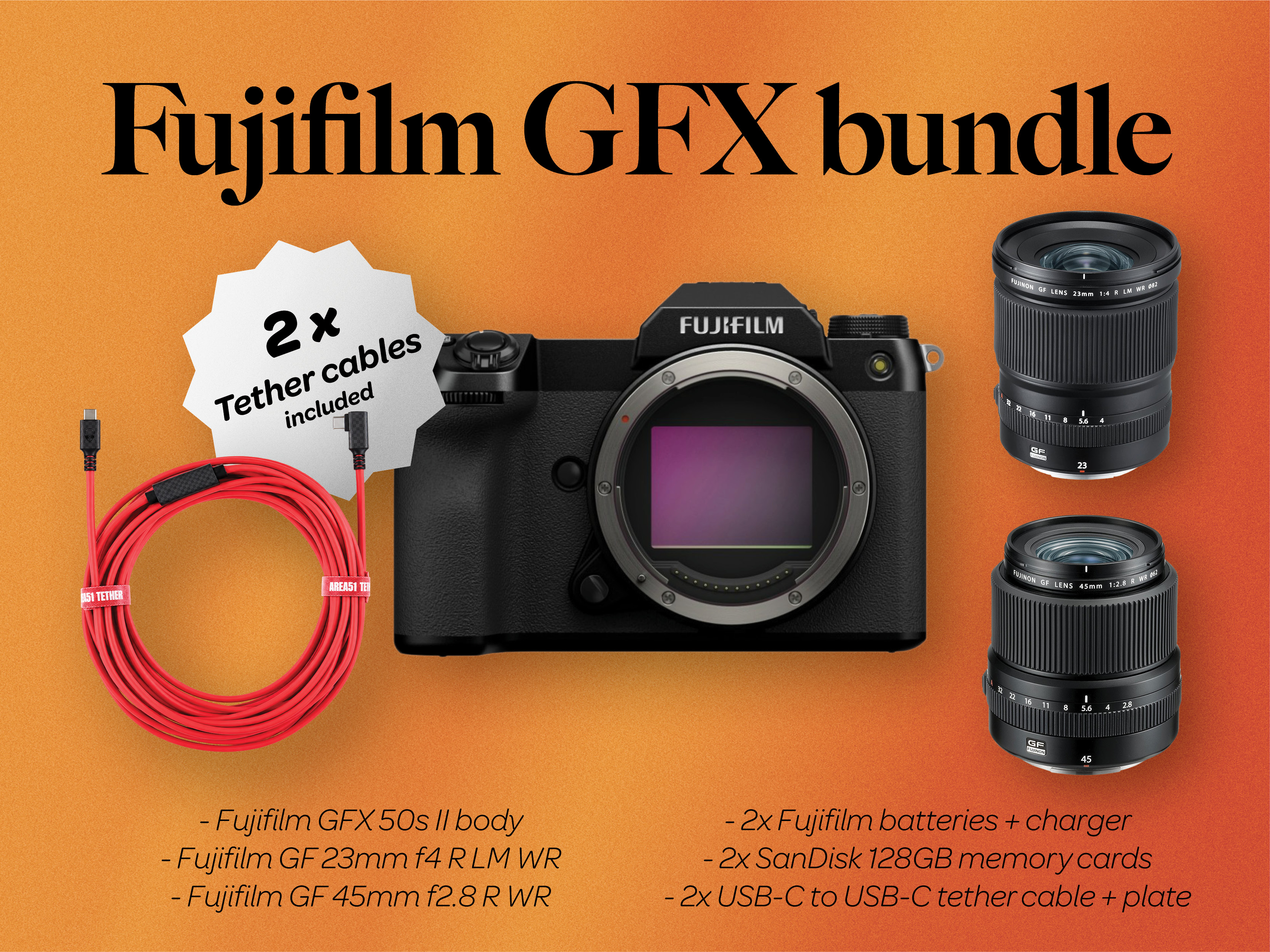 Fuji fujifilm gfx 50s ii + gf 23mm f4 + gf 45mm f2.8 lens