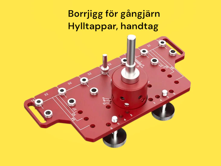 Borrmall för hyllstift samt handtag och gångjärn