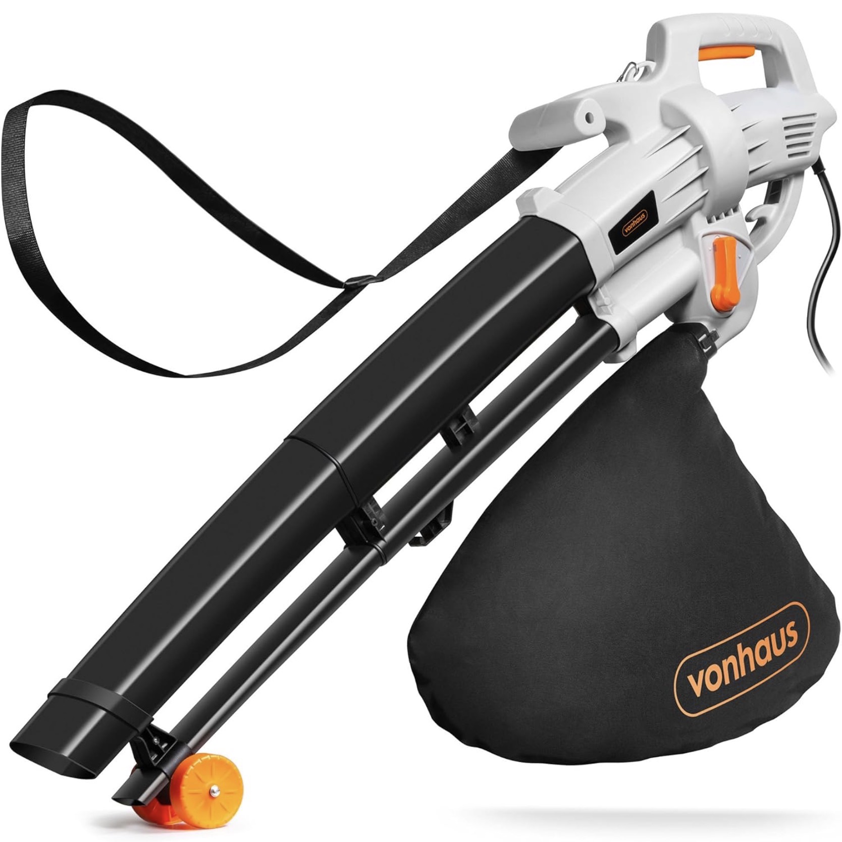 Vonhaus leaf blower and vacuum 3000w – corded leaves collector, clear gardens, patios, gutters, driveways & more – lightweight, 10m cable, shoulder strap, wheels, 35l collection bag