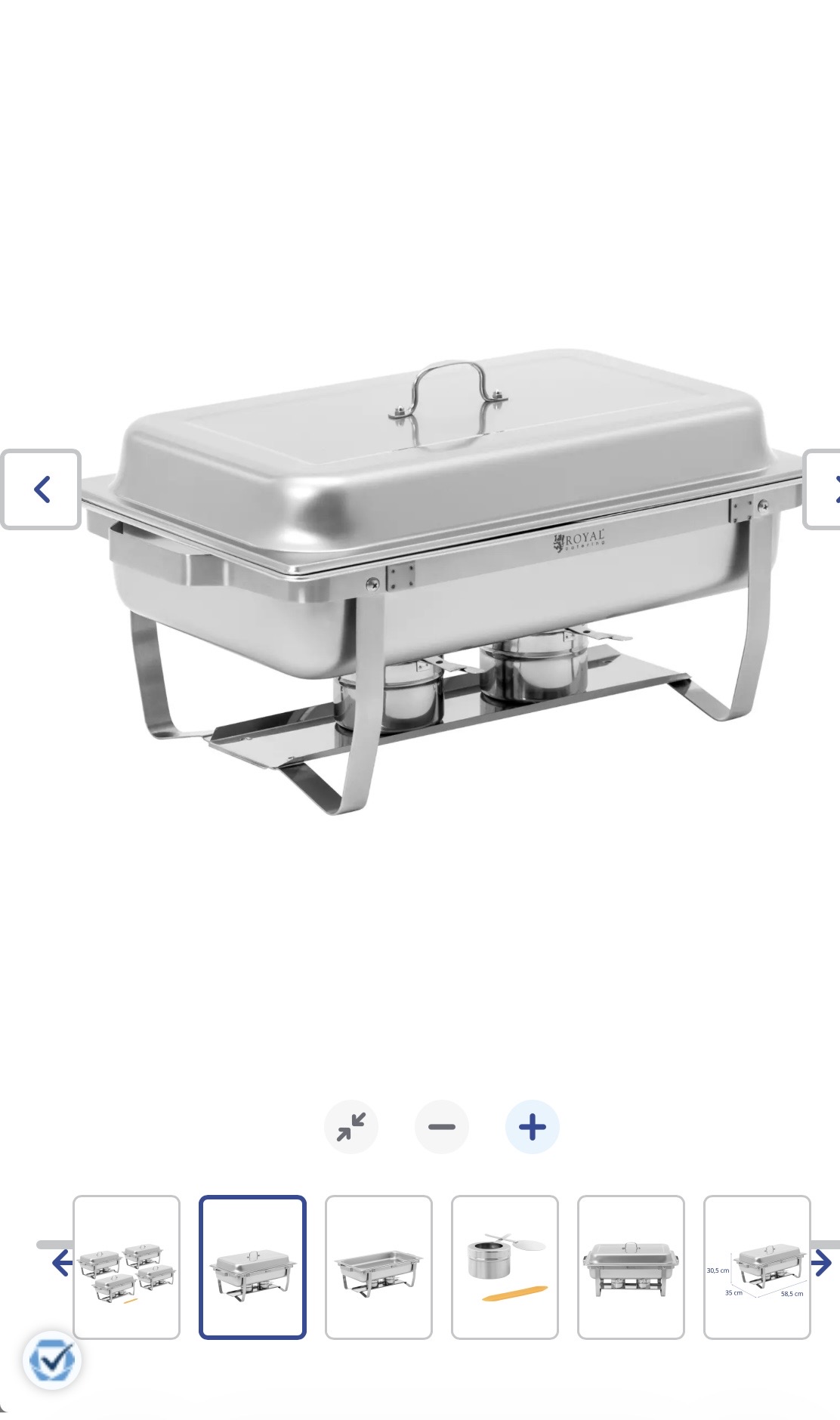 4 stk chafing dish i stål, for å holde maten varm. 