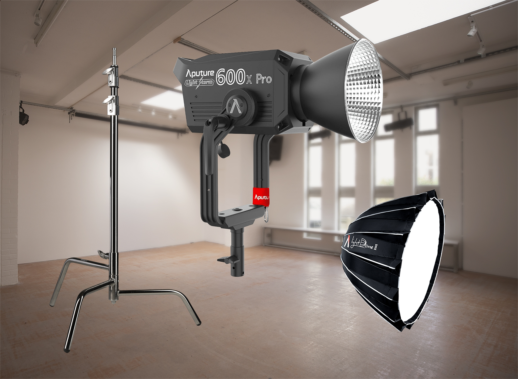 Aputure ls 600x pro bi-colour video light – with lightdome and c-stand