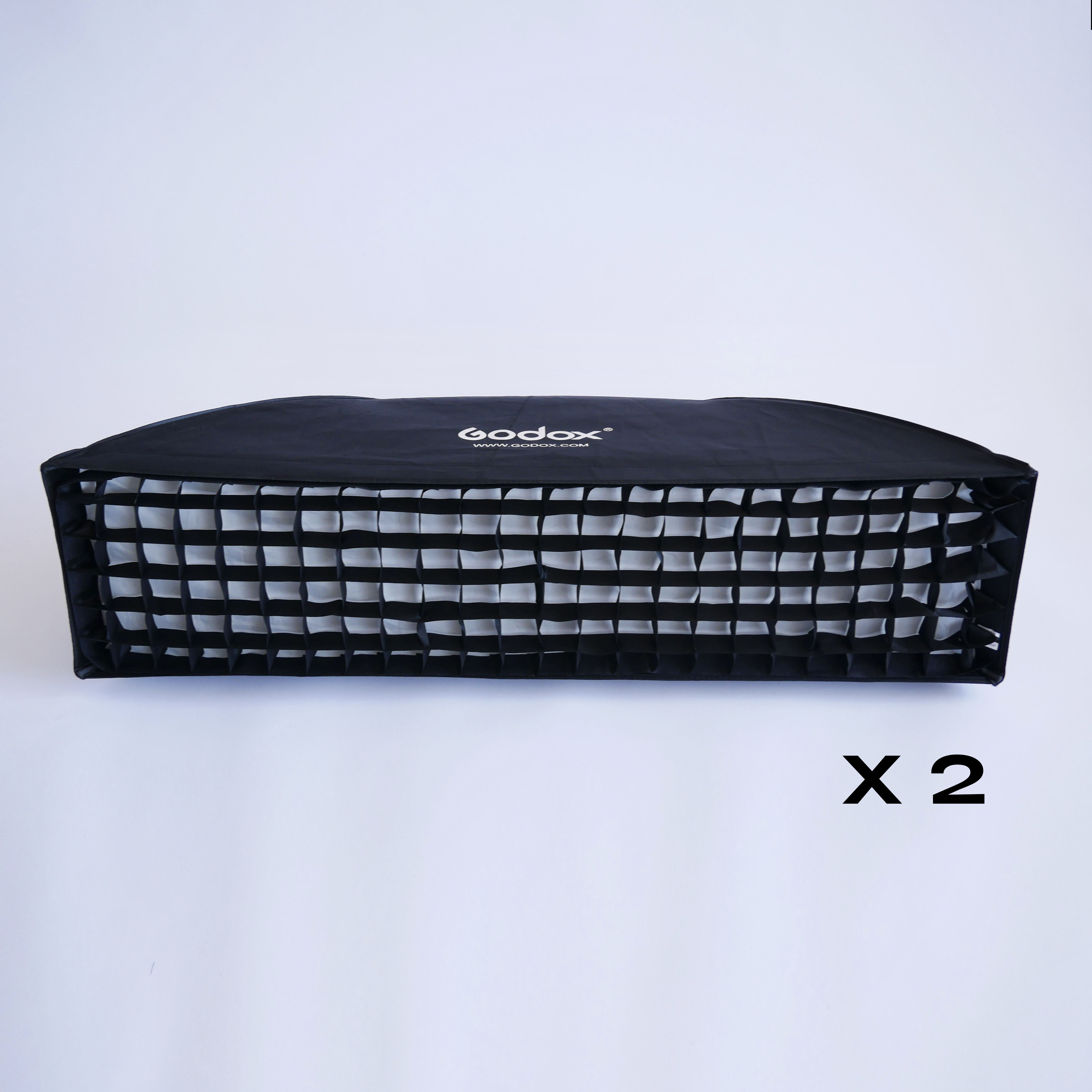 2 x godox 1x3 strip soft box with diffusion and grid