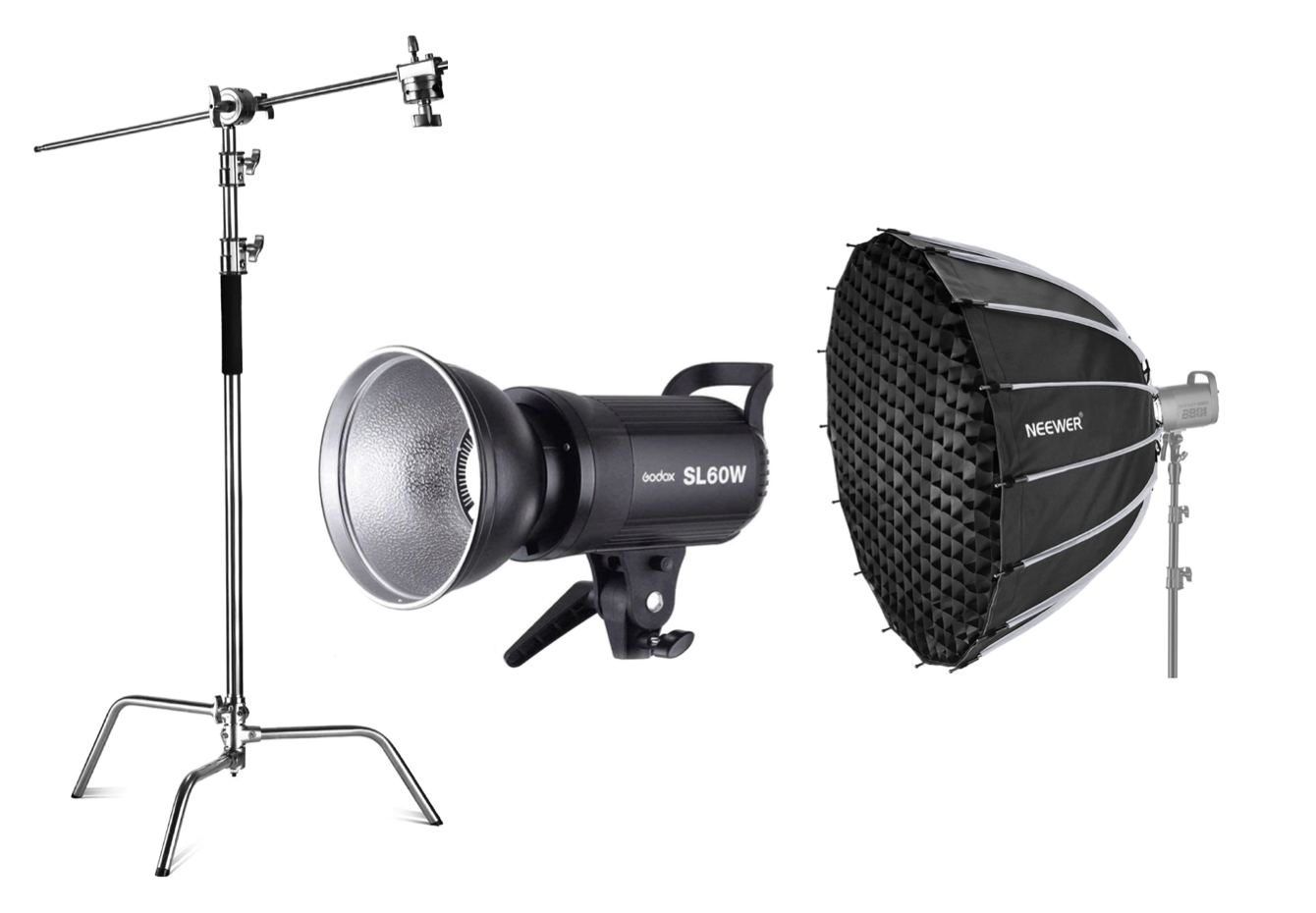 Complete professional lighting kit: godox sl60w, softbox, & c stand