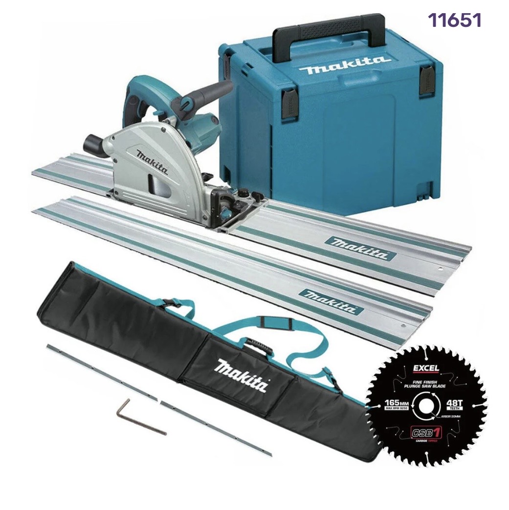 Makita sp6000j2 240v plunge saw kit – with guide rails & clamps 