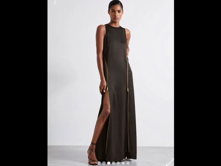 Reiss lang satengkjole, sjokolade (m) med glidelåssplitt