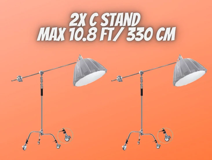 2x c stand metal with bag wheel max 330cm, 106cm holding arm