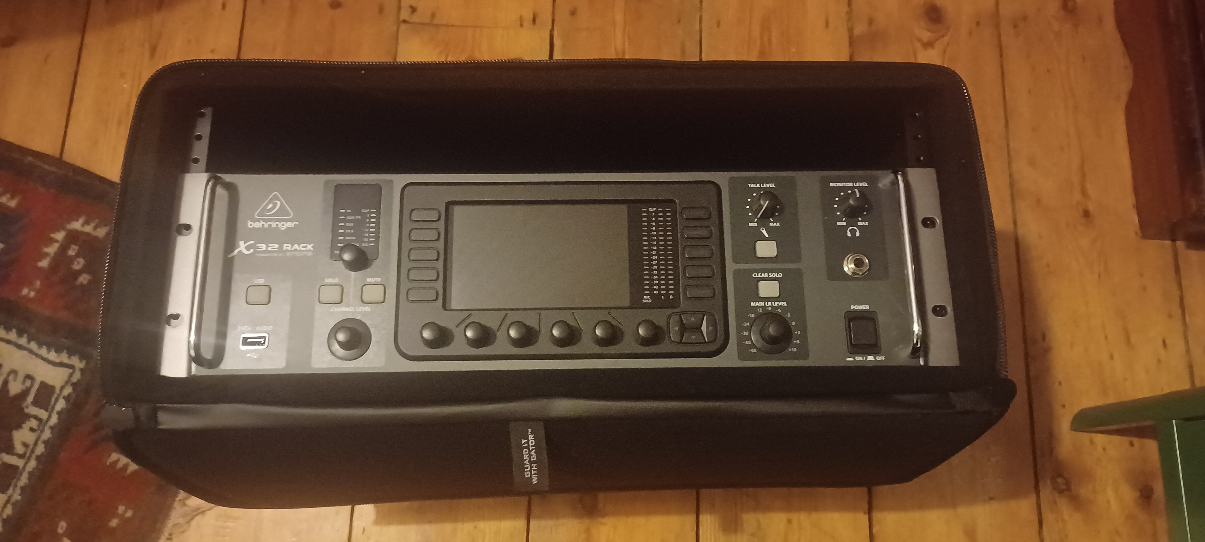X32 rack mixer with x-live card in gator case