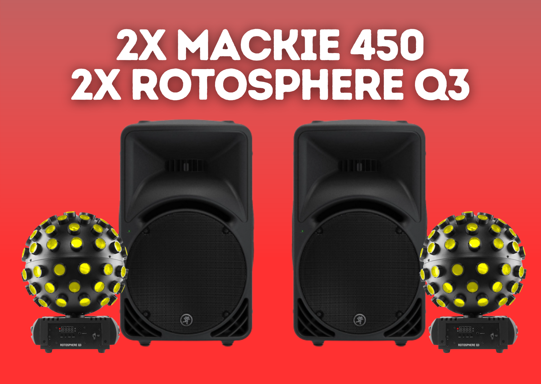 2x mackie 450 active powered speaker srm 2000w + 2x disco lights 2x chauvet rotosphere q3  mirrorball effect