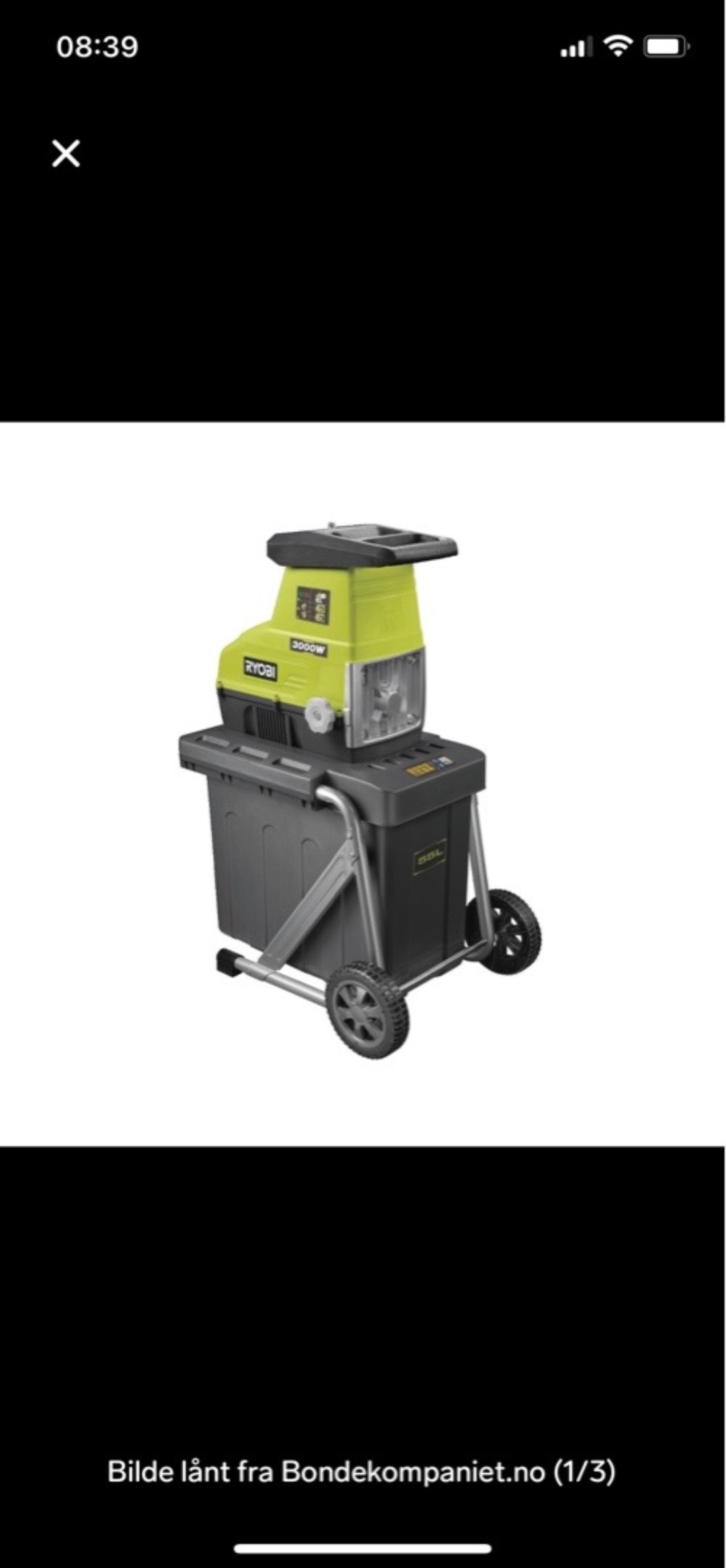 Kompostkvern/ fliskuttet tar opptil 45 mm 