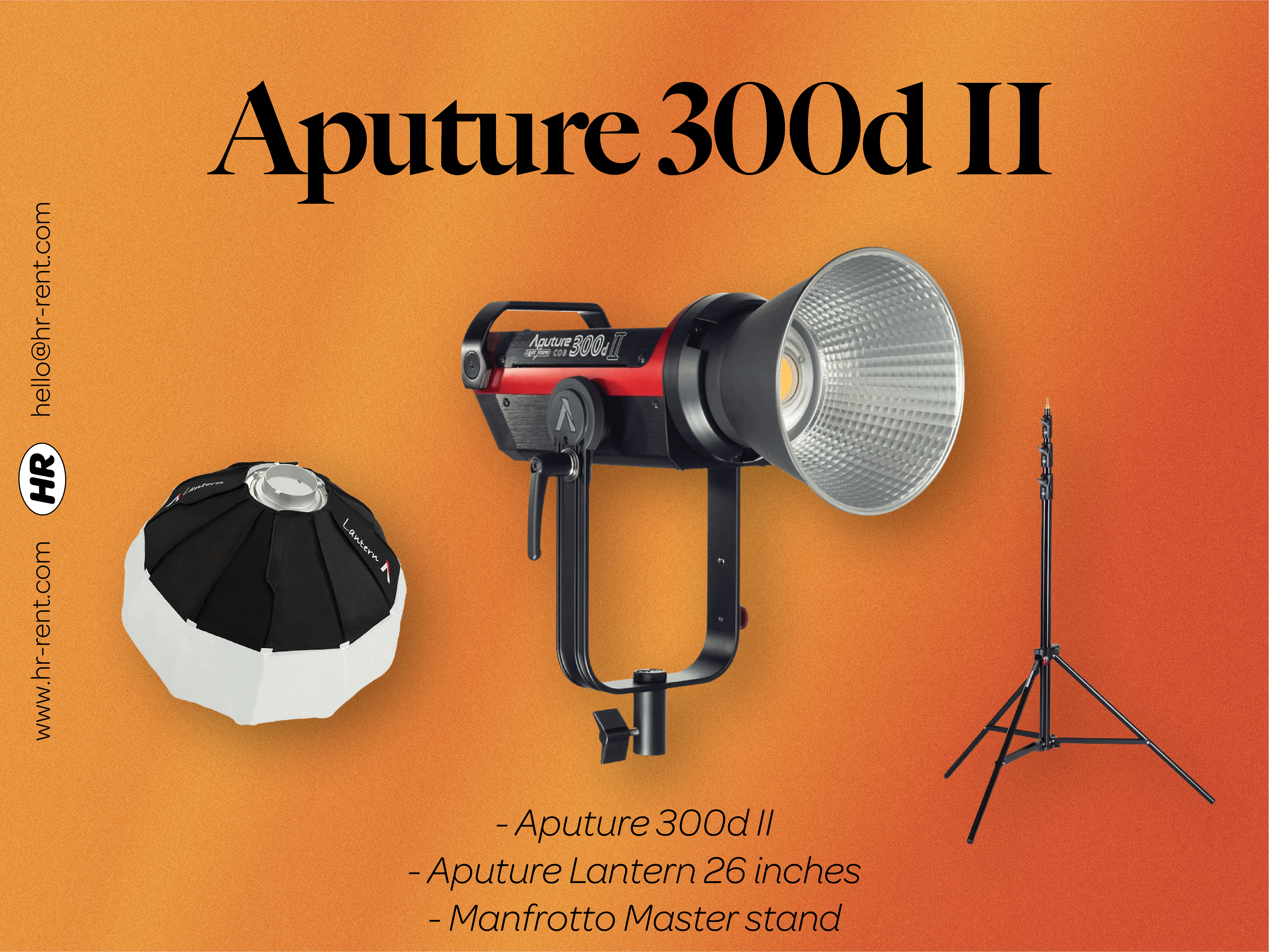 Aputure 300d ii (led light continuous lighting) + lantern 26 inches + stand