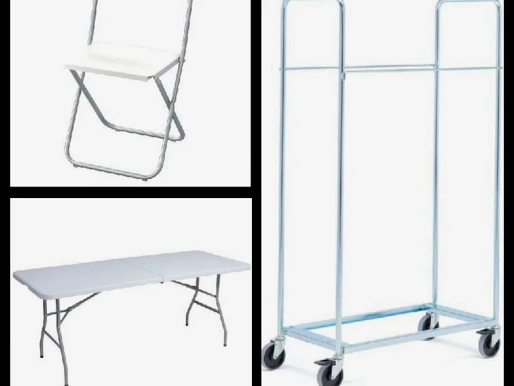 45 klappstolar + 8 bord