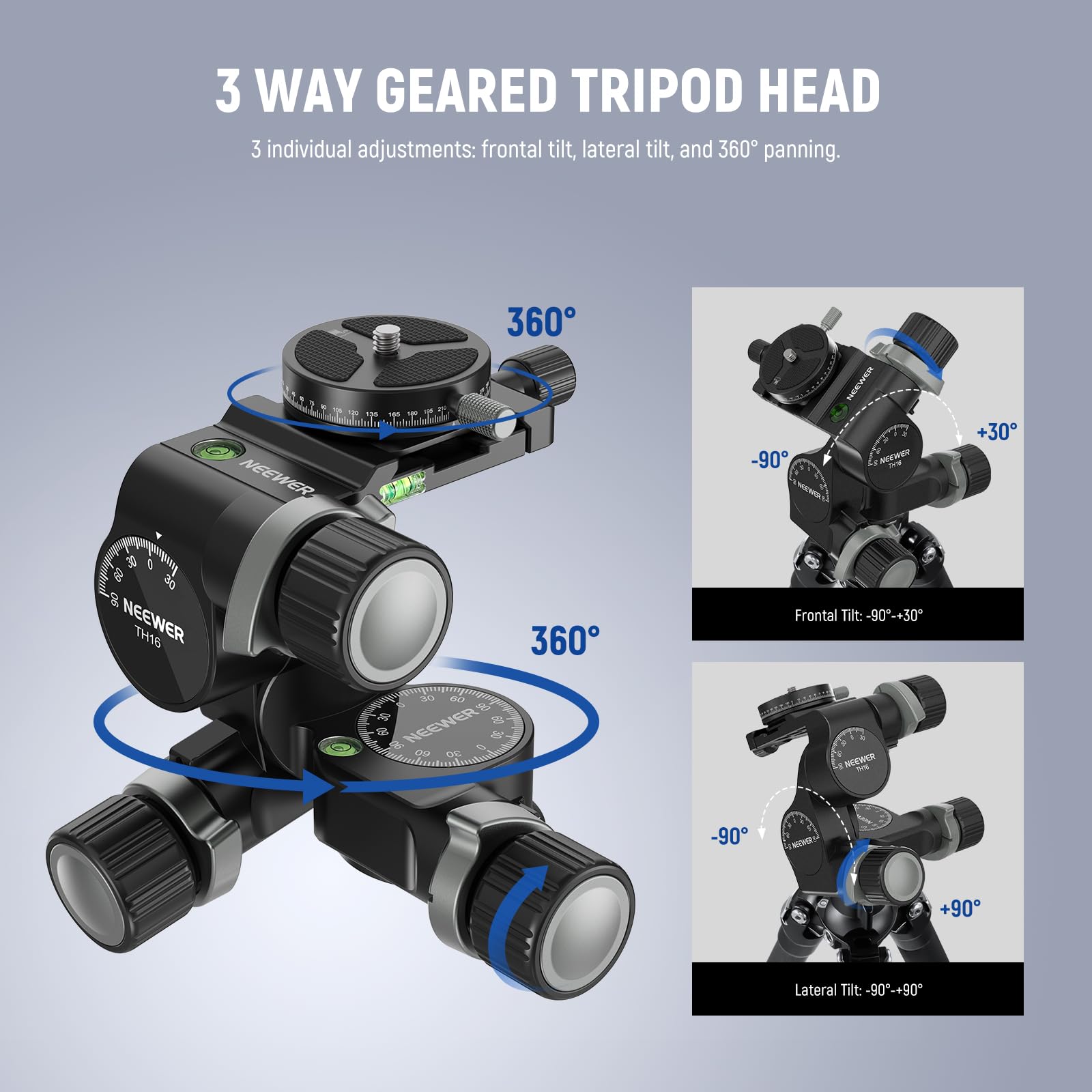 Neewer 3-way geared tripod head