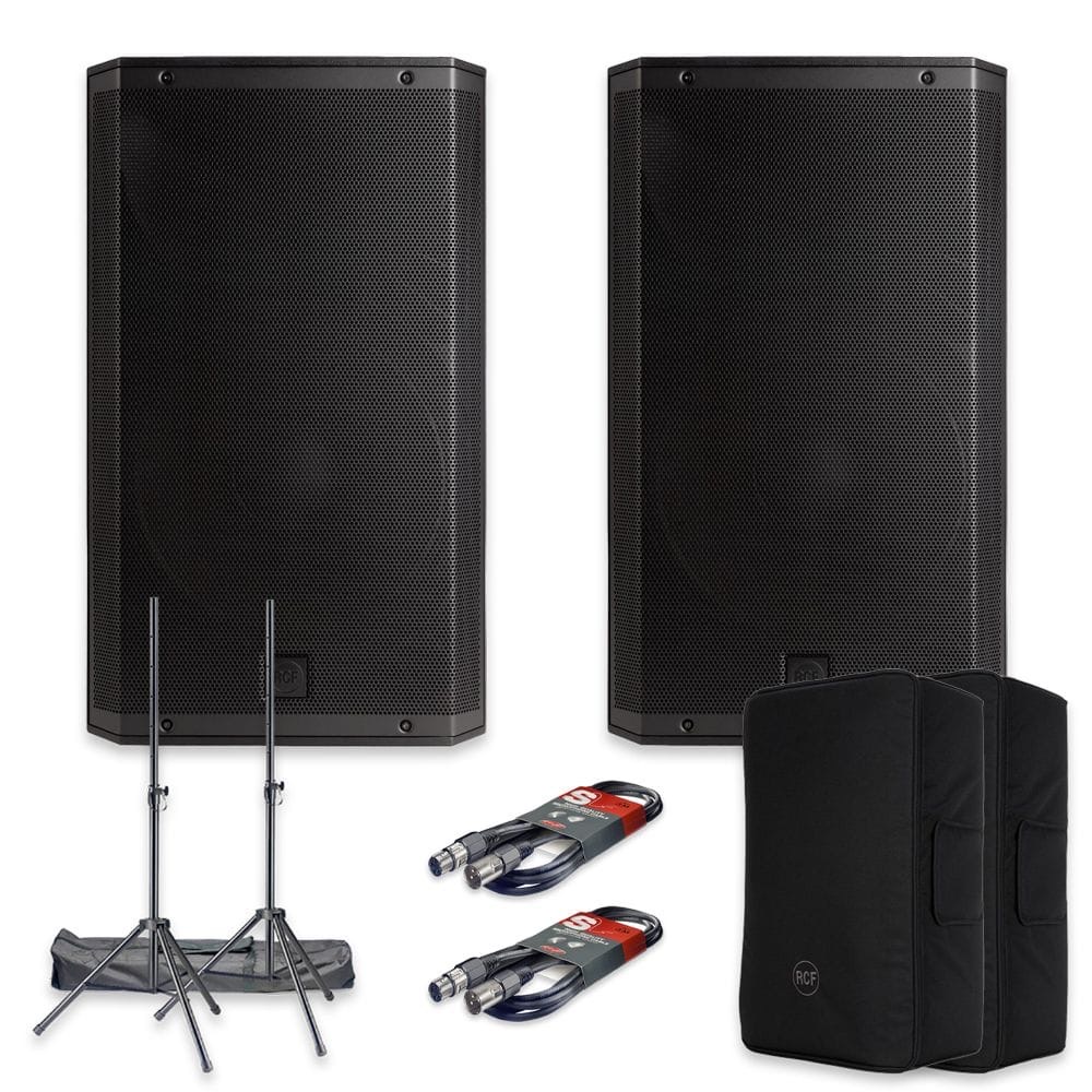 Speaker - rcf art 915-a (pair), covers, stands & cables