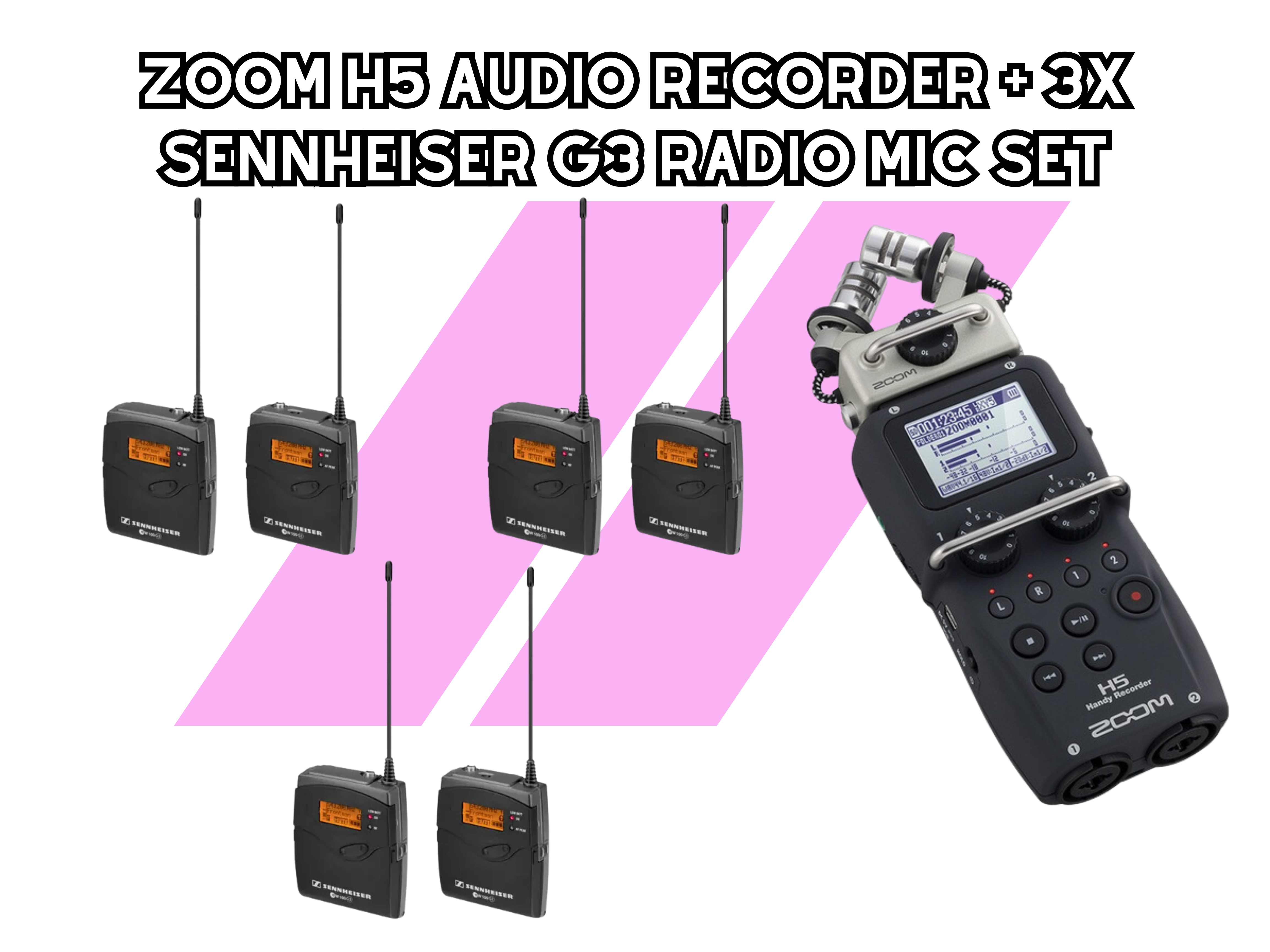 Zoom h5 audio recorder + 3x sennheiser g3 radio mic set