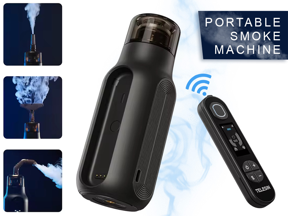 Portable smoke machine with usb-c charging, wireless remote, 4 smoke types