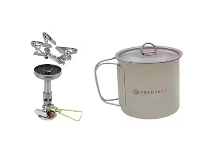 Gasbrännare, titankastrull och titansked