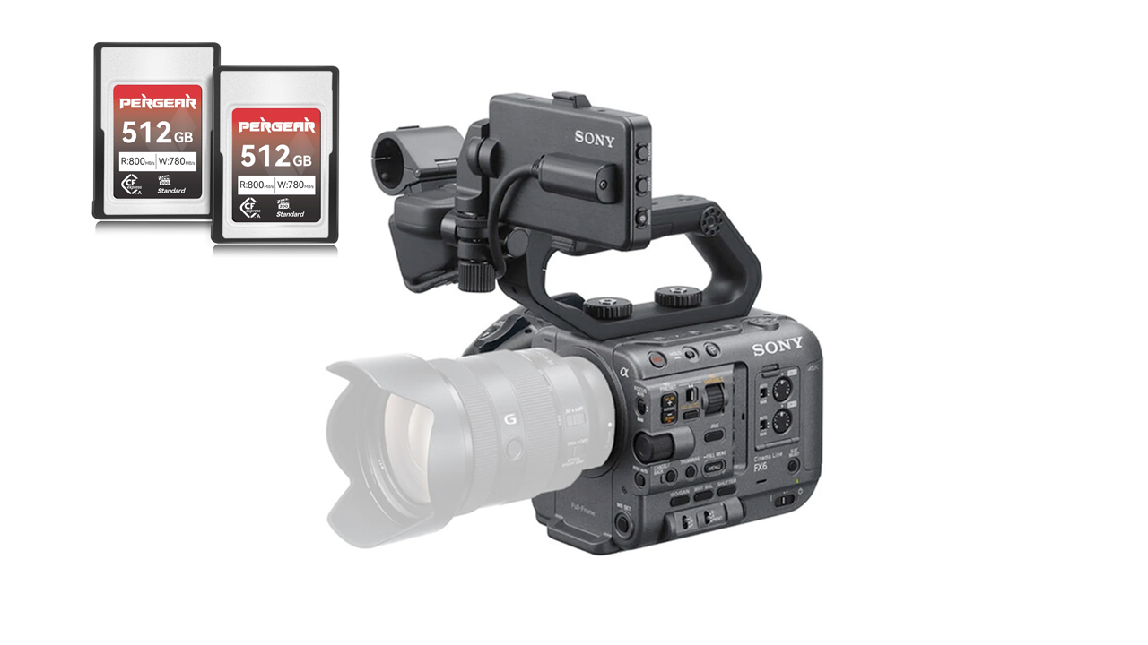 Sony fx6 full-frame cinema camera - body, top handle, grip, 3x batteries, 2x 512gb cfexpress