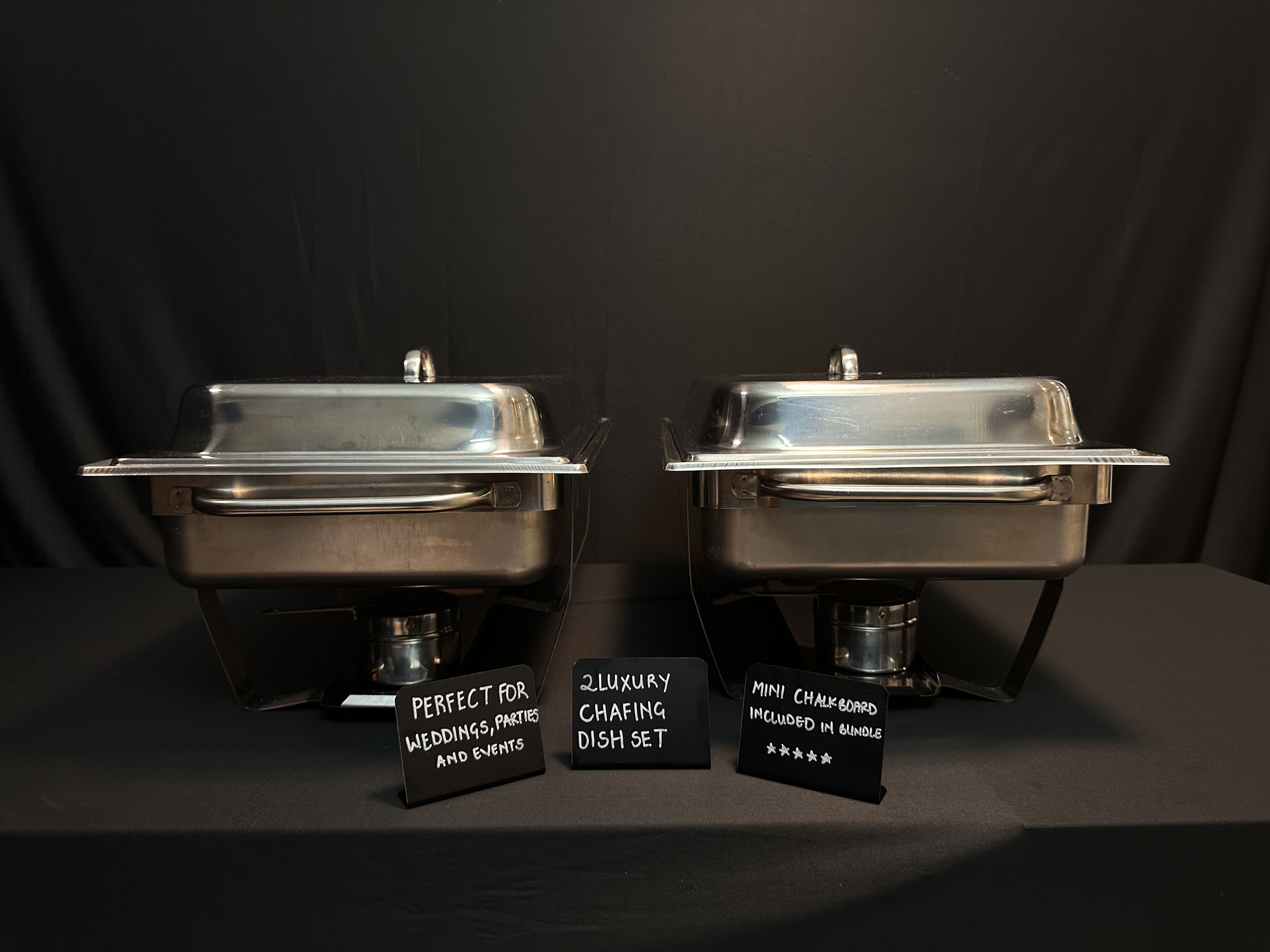 2 luxury chafing dish set hire | buffet warmers for weddings, parties & events