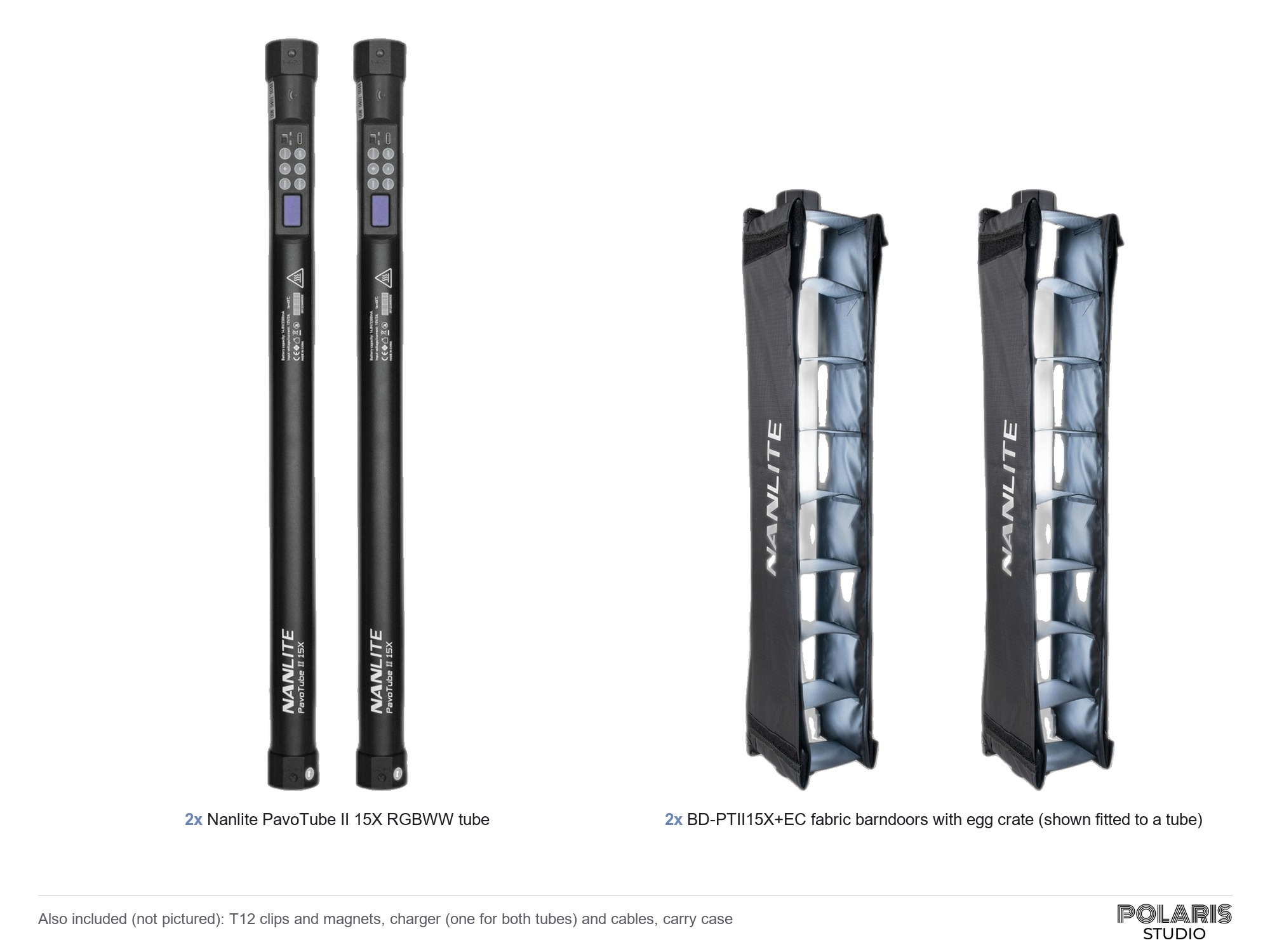 Nanlite pavotube ii 15x rgbww tube pair with egg crates, battery powered