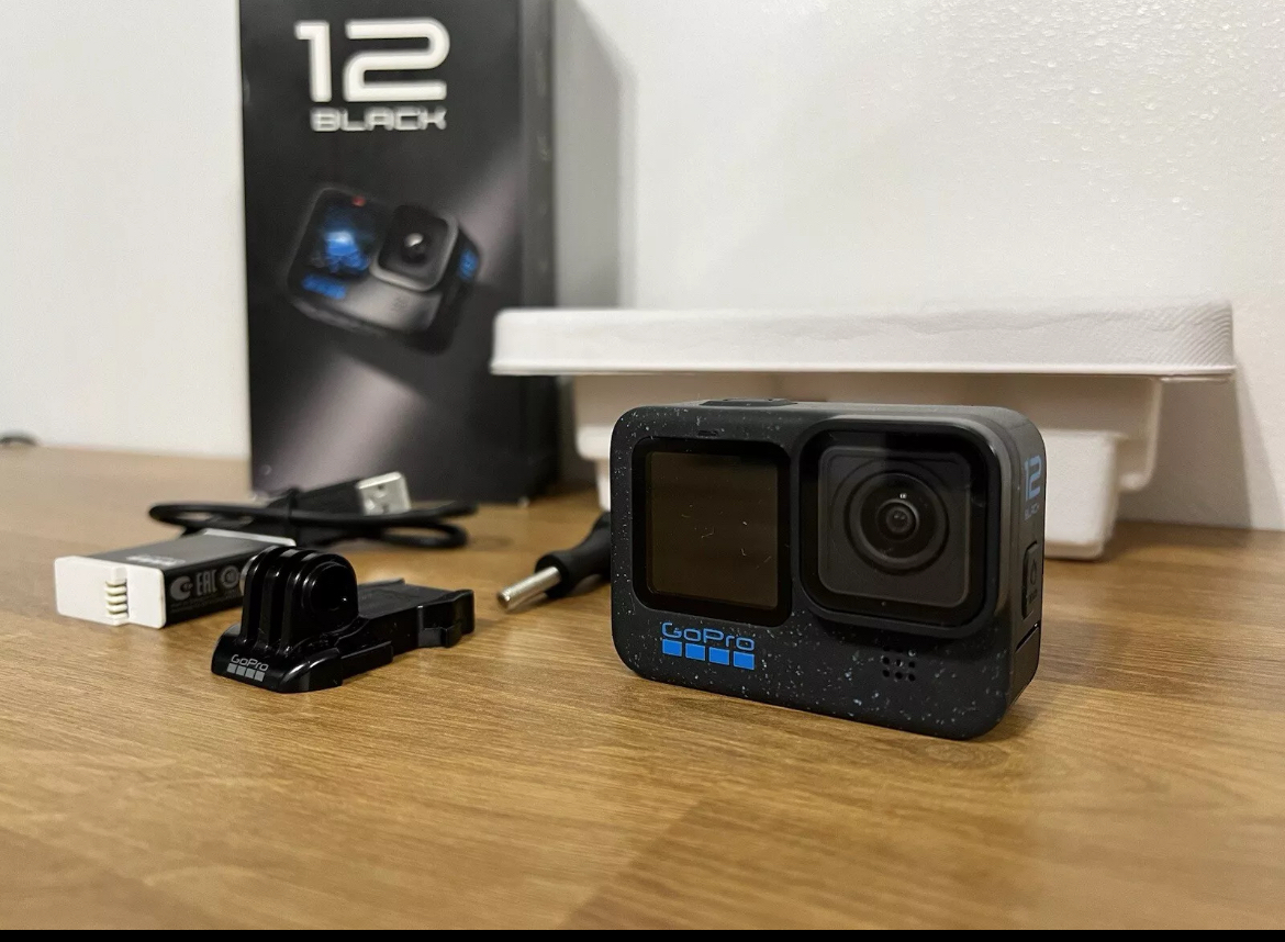 Gopro hero12 black with extra battery, charger, case & tripod 