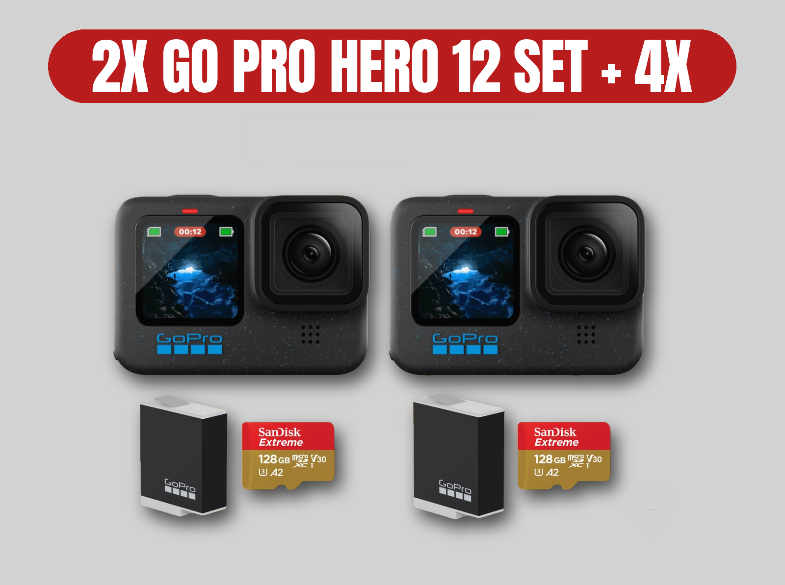 Gopro hero 12 dual kit | 2x cameras / 4x batteries / 2x 128gb sd cards