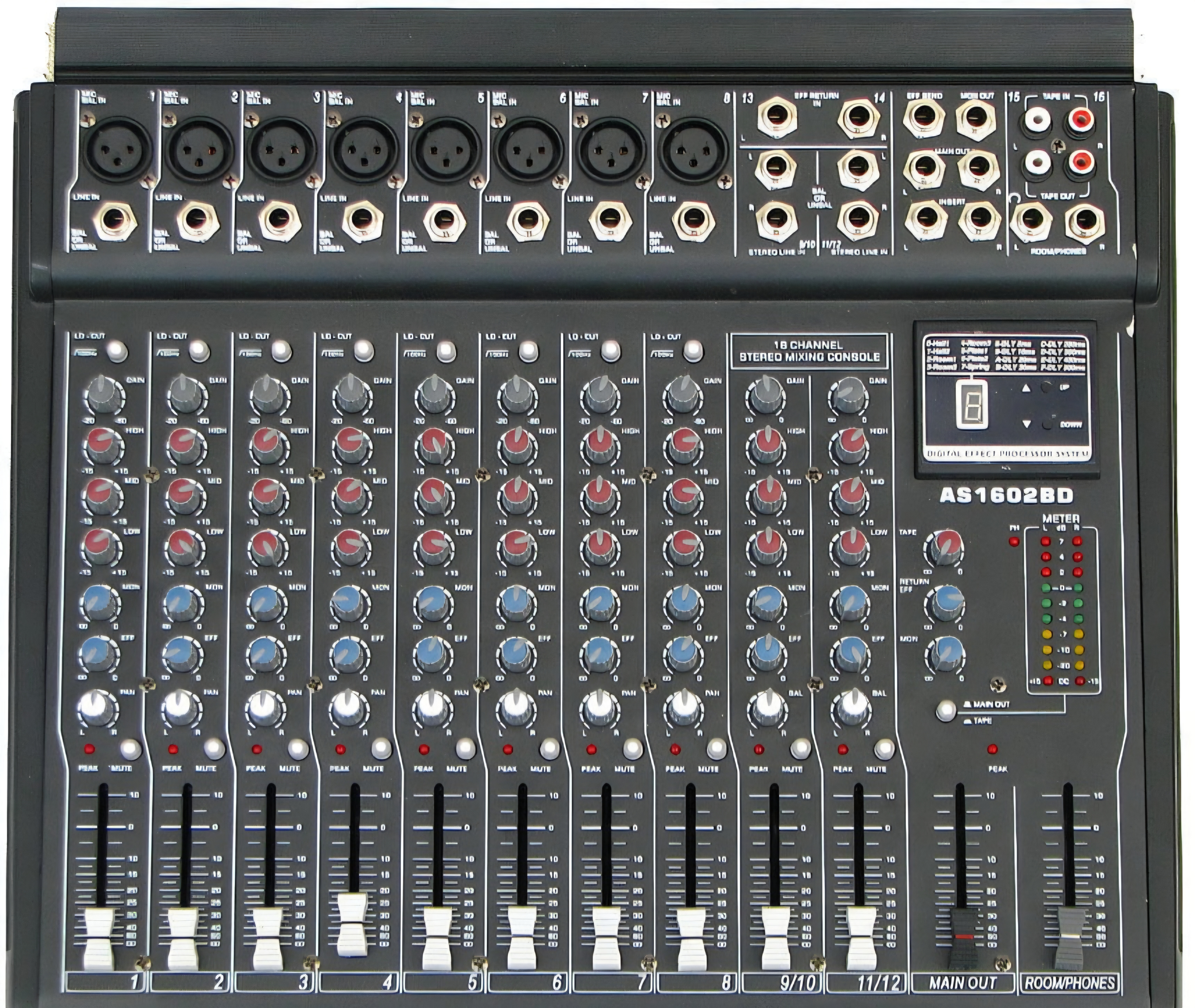 Professionellt mixerbord – jjlabs 16-kanals med effekter (dsp) & 8 mickpreamps