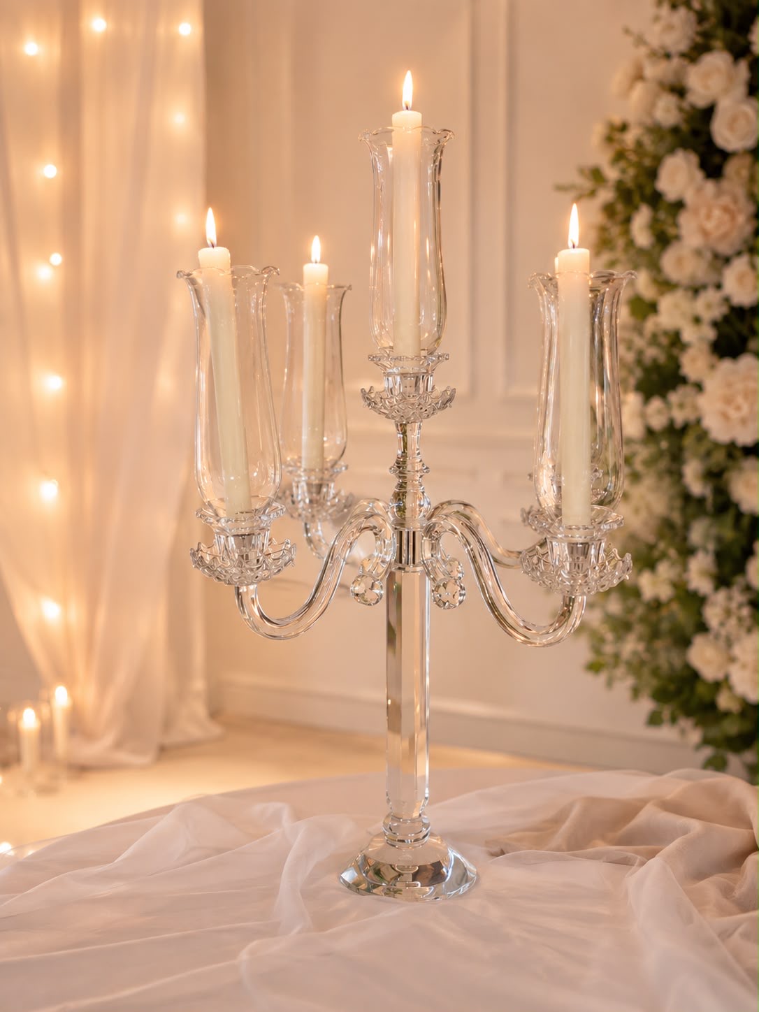 Elegant ljusstake/kandelaber i glas, perfekt  för bröllop & fest