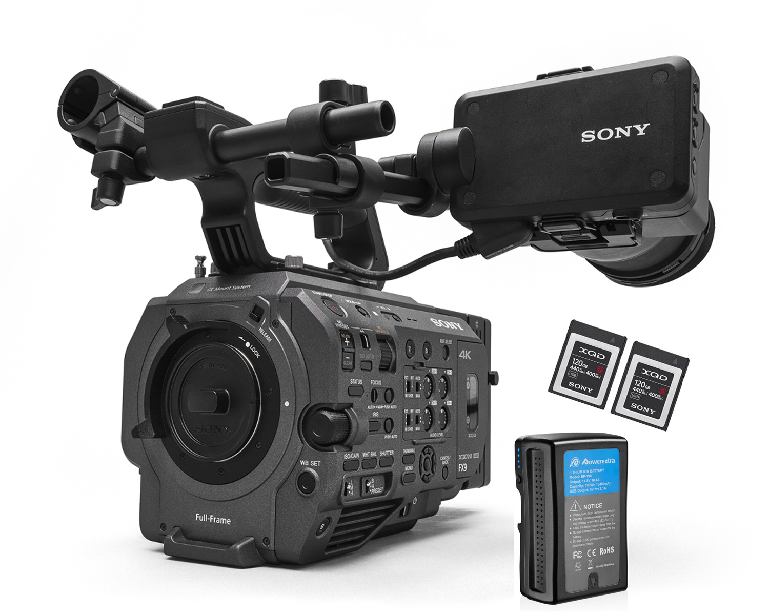 Sony fx9 cinema camera kit - 4x xqd cards, v mount