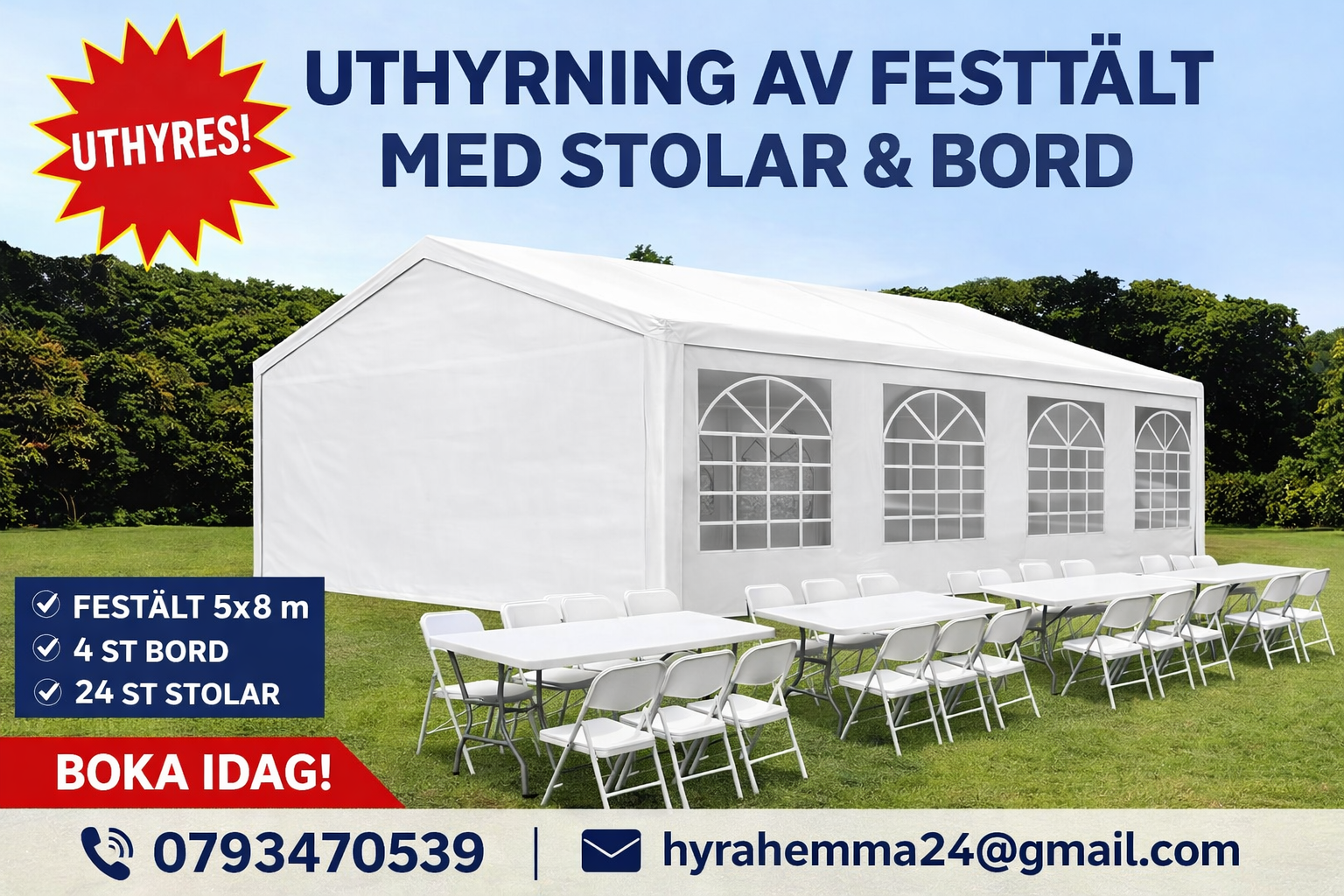 🎉 partytält 5x8 m uthyres 🎉