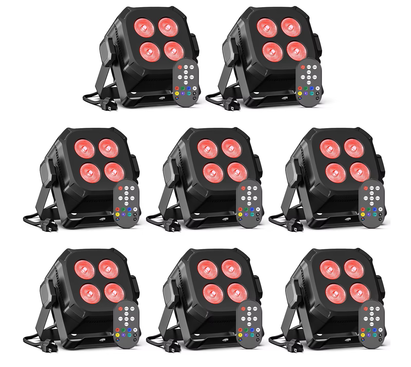 8 stk washlights (rgb) med fjernkontroll + dmx/lydstyring