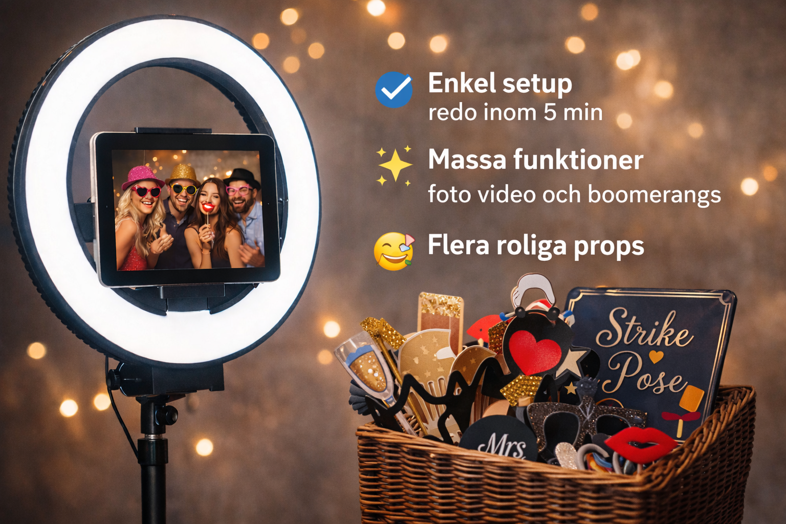 Fotobås + props – proffsig och redo på minuter