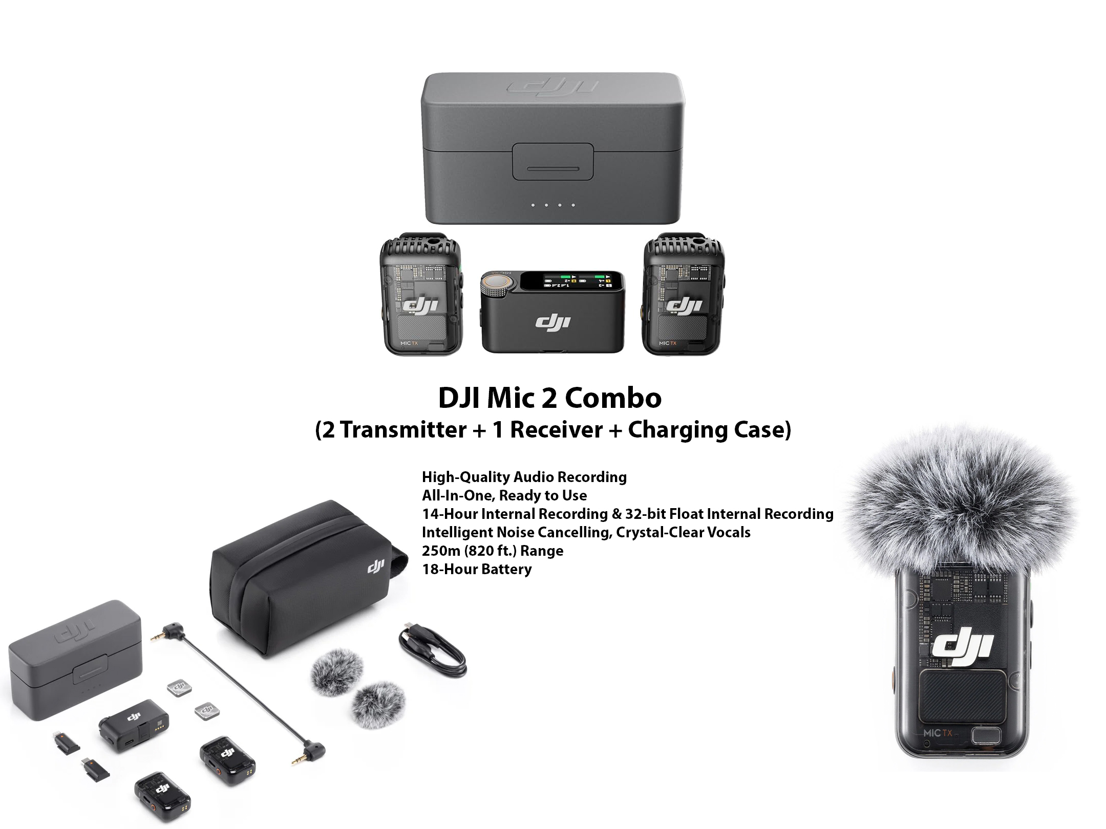 Dji mic 2 combo (2 transmitter + 1 receiver + charging case)