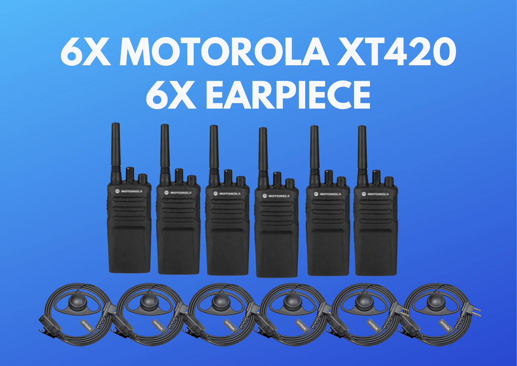 6x motorola xt420 walkie talkie radio + 6x earpieces