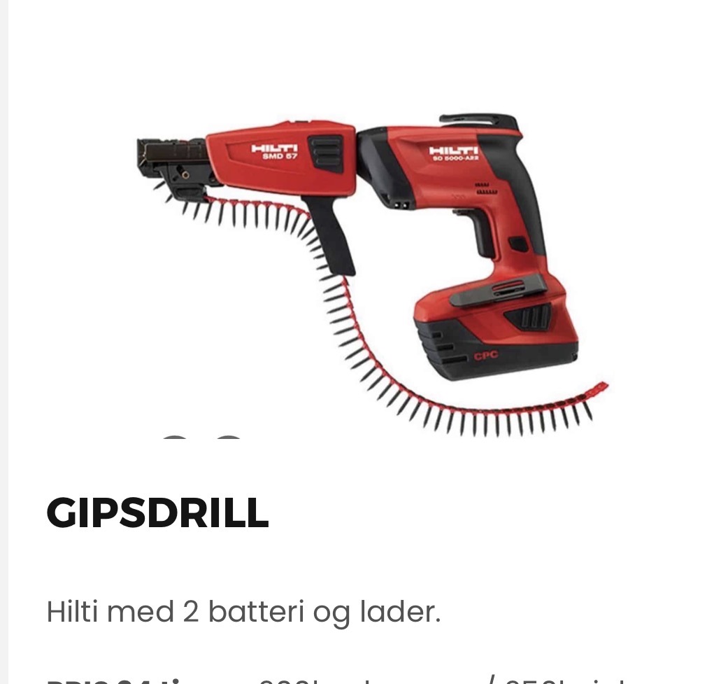 Hilti gipsdrill 22v - selvbetjent utleie 