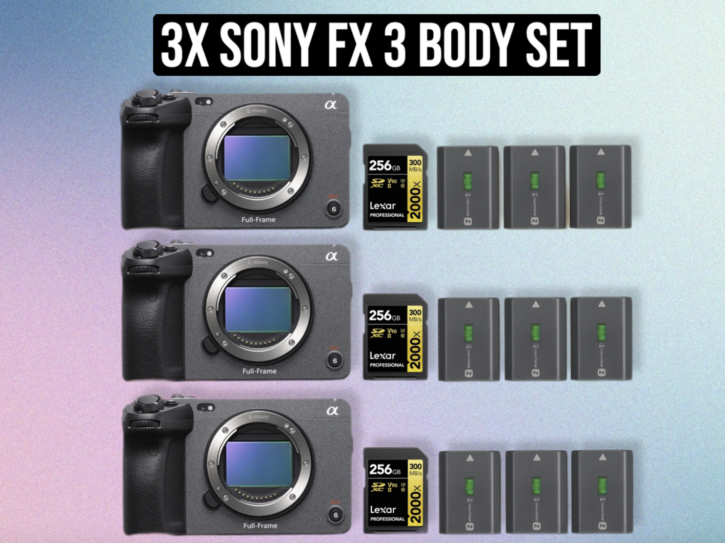 3x sony fx3 full frame cinema camera 3-body kit | professional 4k video camera set with cards & batteries (like “sony fx6 / a7siii”) fx 3 fx3 