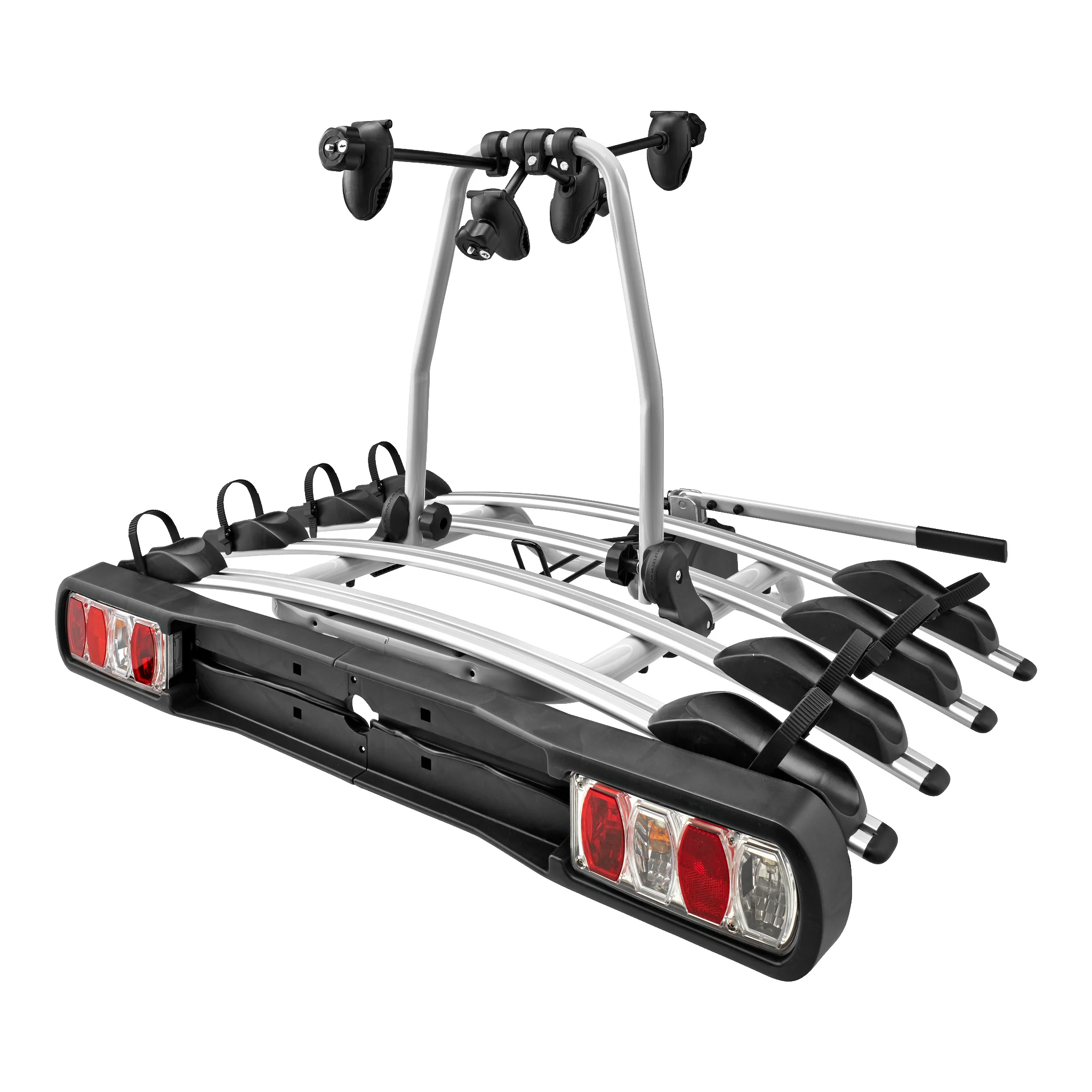 Dragkroksmonterad cykelhållare för fyra cyklar