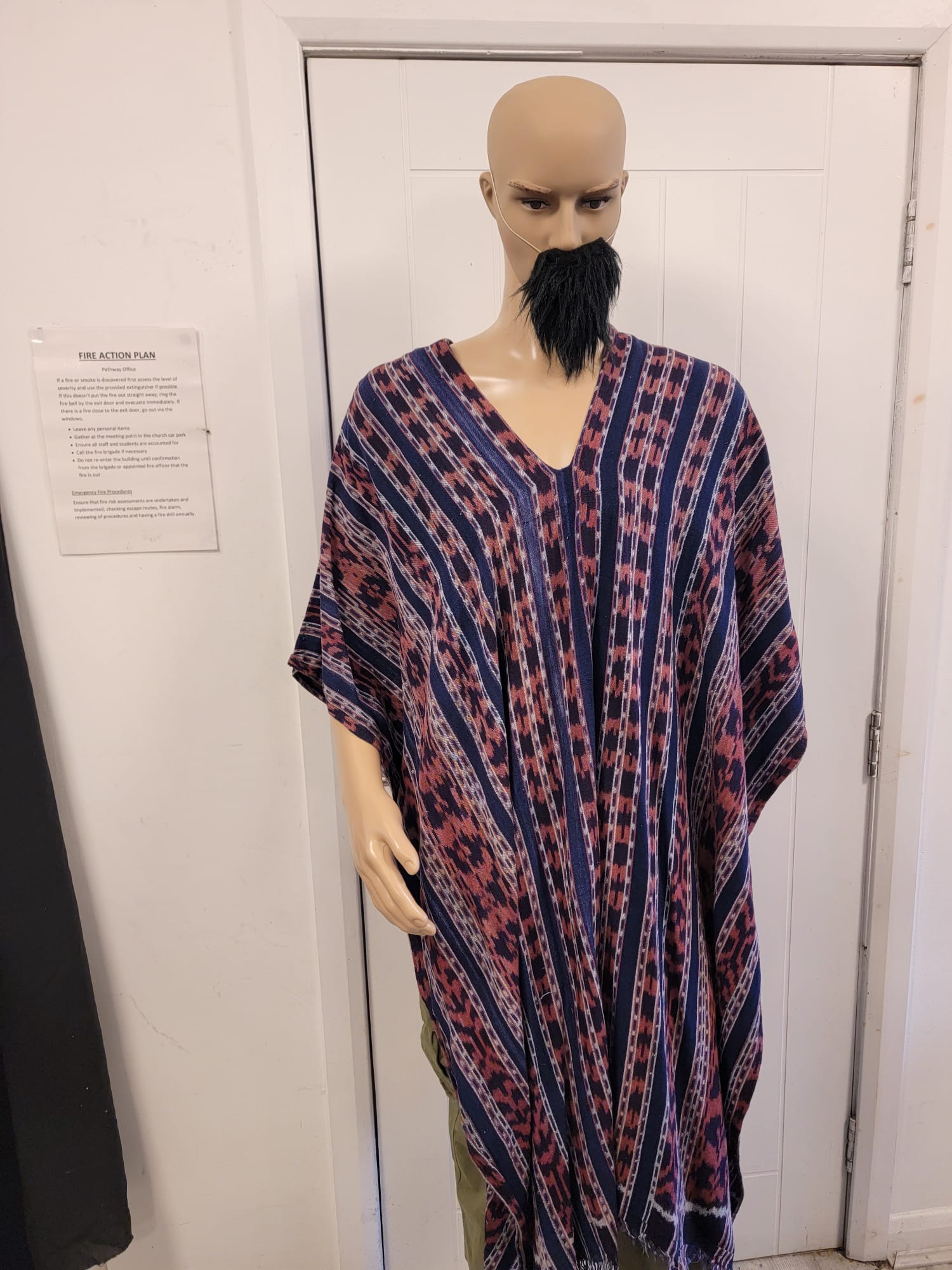 Blue and red poncho