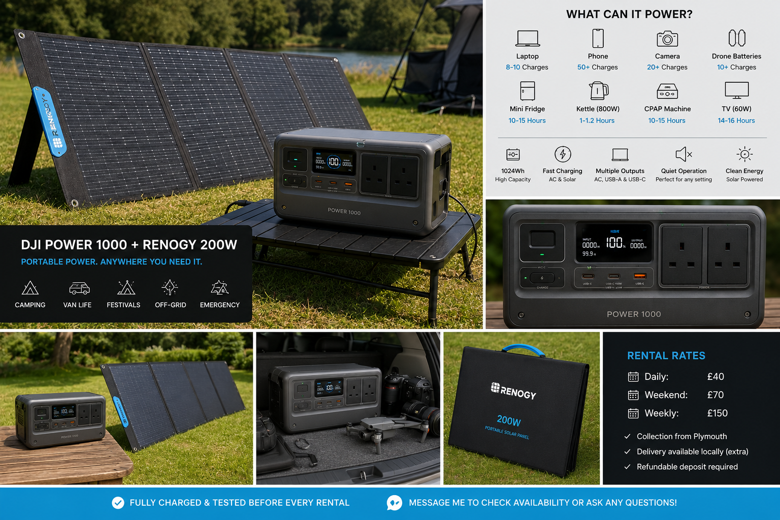 Dji power 1000 + renogy 200w portable solar panel