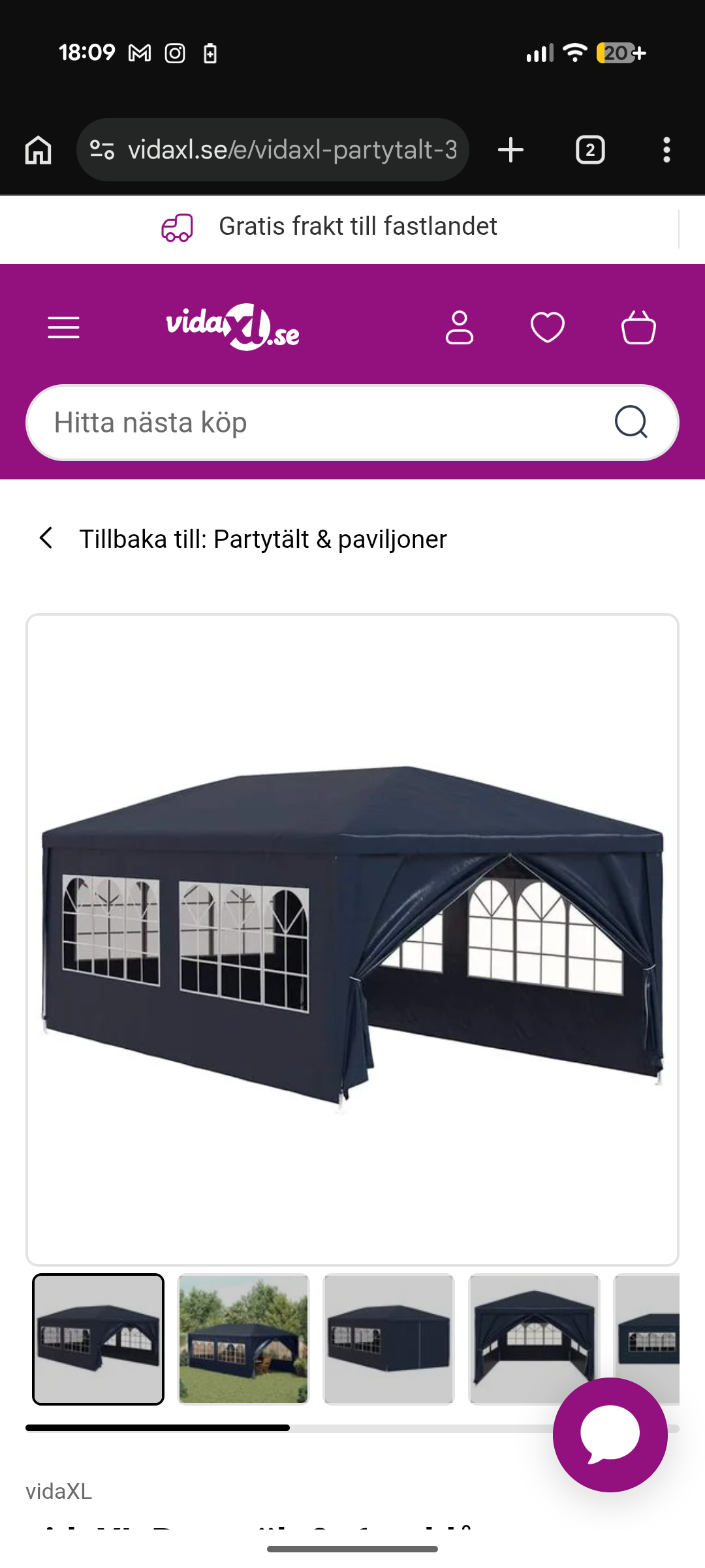 Partytält blå 3x6 m 
