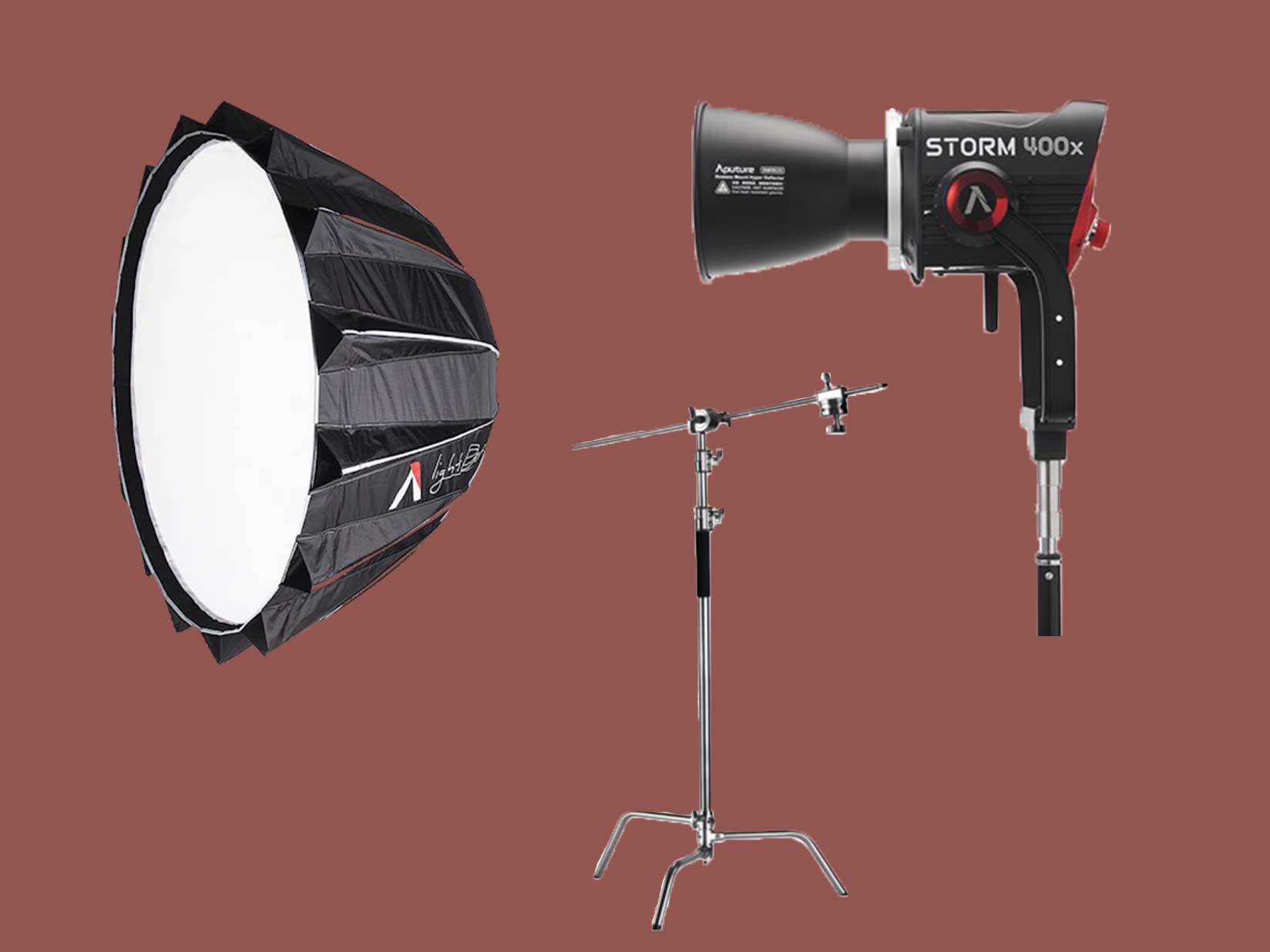 Aputure 400x + light dome + c-stand