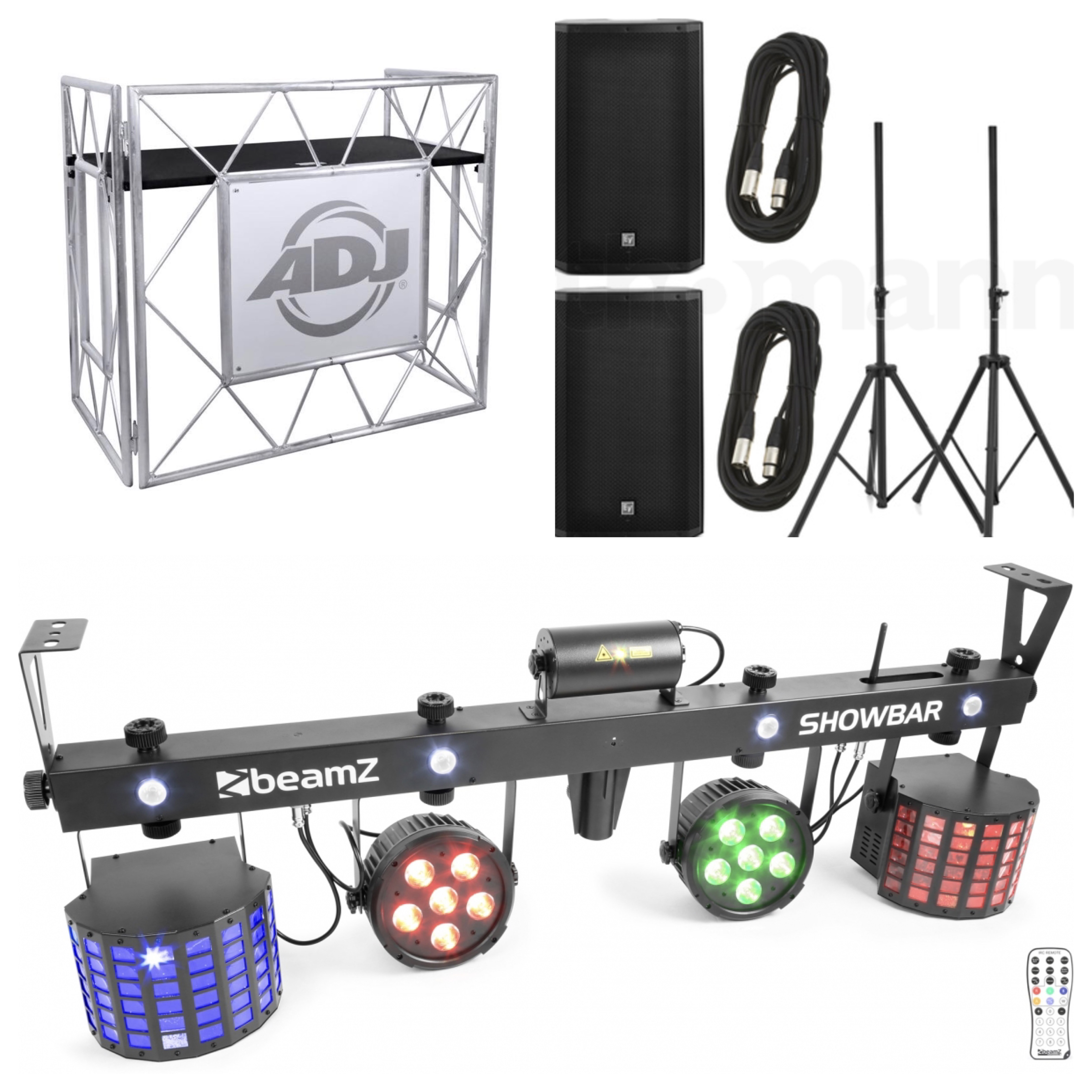 Högtalare, ljus och dj bord