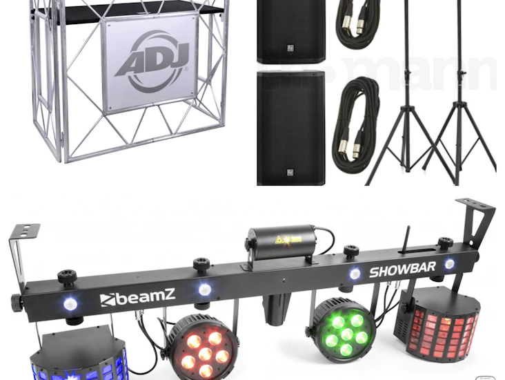 Högtalare, ljus och dj bord